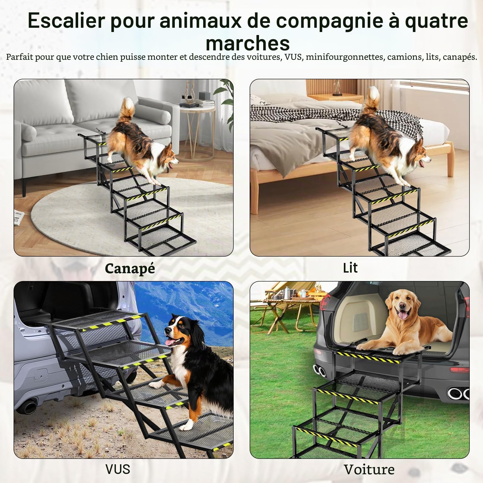 Rampe pour Chien Pliante 5 Marches Antidérapante pour Voiture SUV Camion Hauteur Réglable 35-90cm Support 100kg