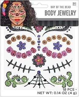 Amscan Multicolor Day of The Dead Body Jewelry Stickers - 8" x 6.5" - Great Costume Accessories for Halloween Parties & Th...