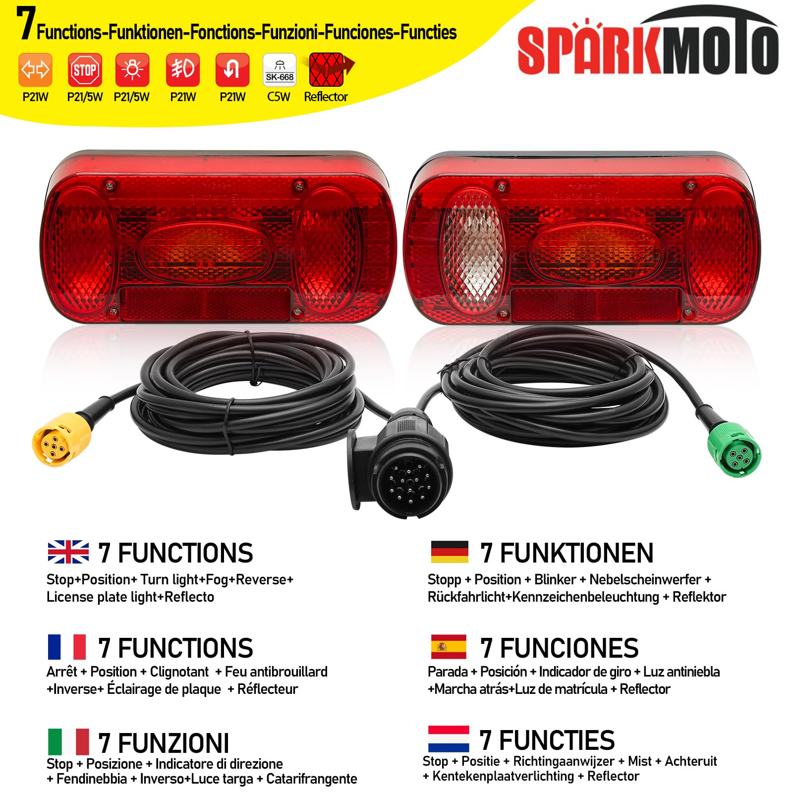 Kit Fanali Posteriori Rimorchio 13 Poli Con Cablaggio Cavo 5.5 m Spina 13 Poli,Set Di Luci Rimorchio 13 Pin Con Cavo Connettore Baoionetta