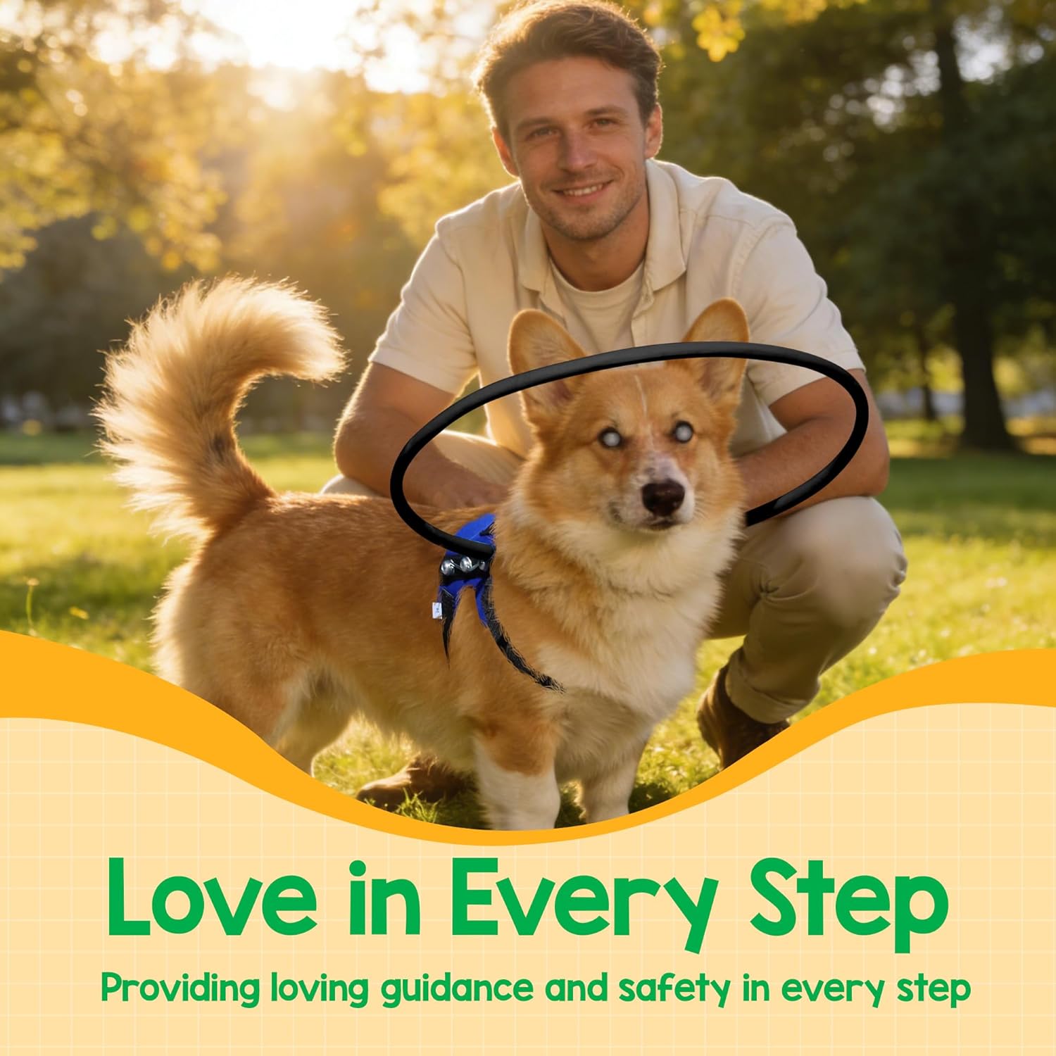 Protective Halo Harness for Blind Dogs,Adjustable Protective Ring Collar Vest, Safe Walking Navigation Aid for Visually Impaired Dogs (22"-26")