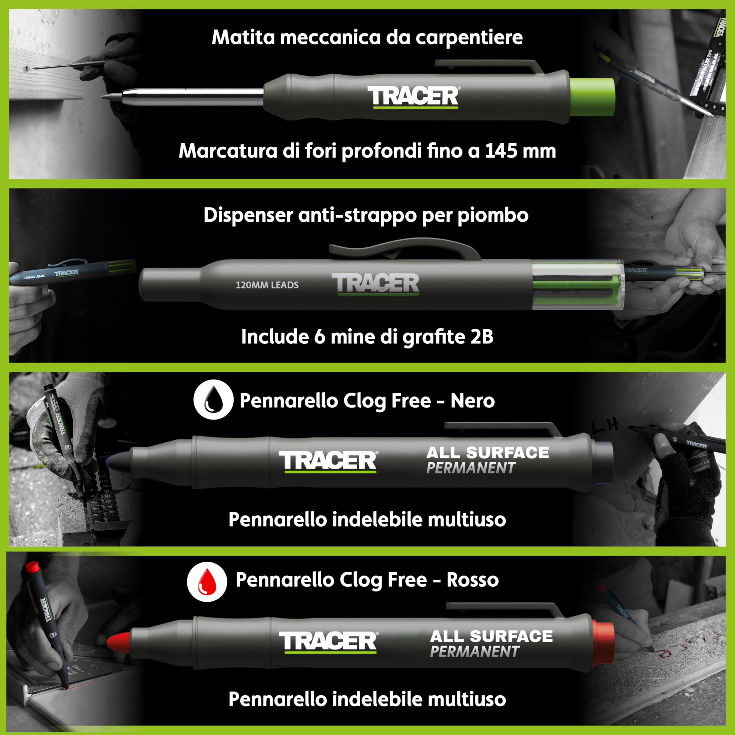 Tracer Kit di marcatura – Matita a foro profondo, set di mine ALH1 e 2 pennarelli senza intasamenti con fondine