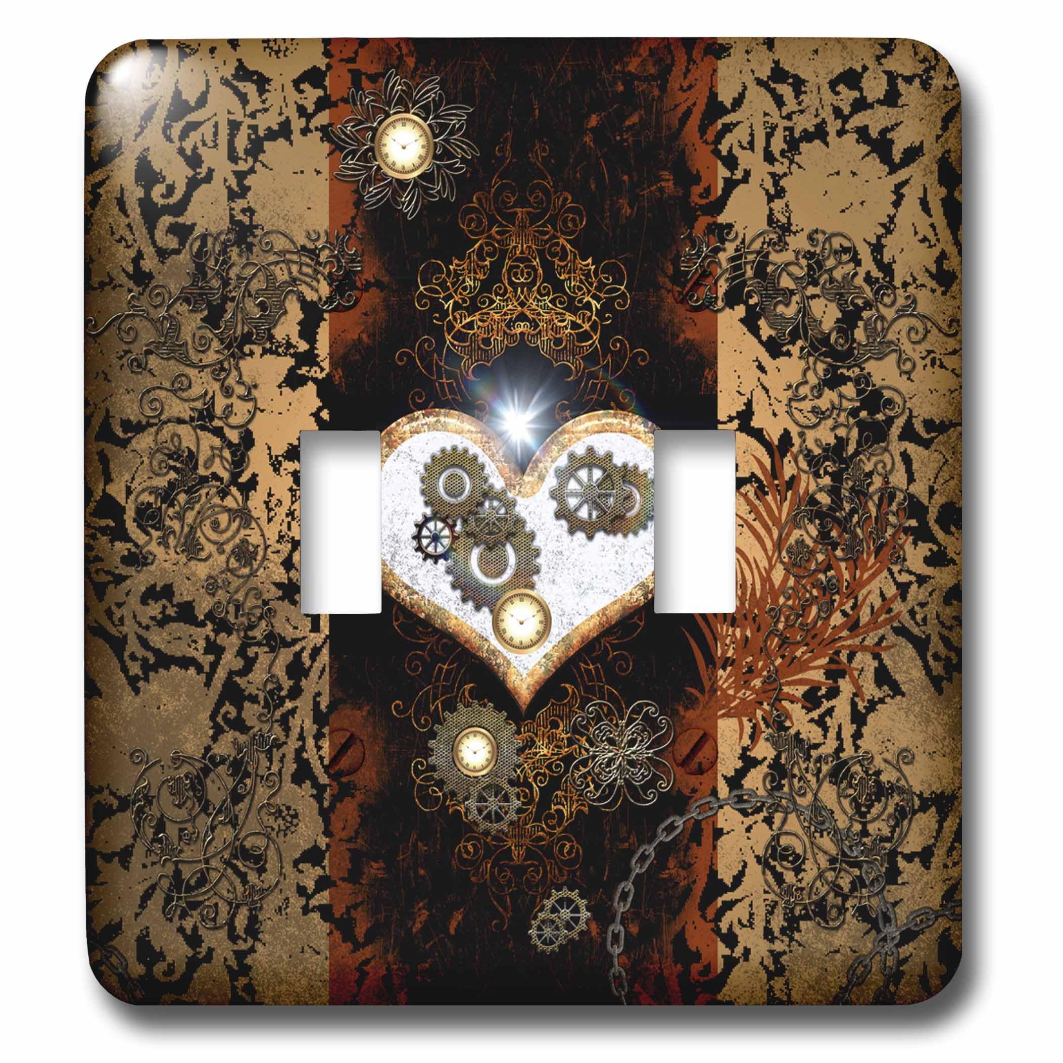 Plaque interrupteur double steampunk cœur pour salon style industriel