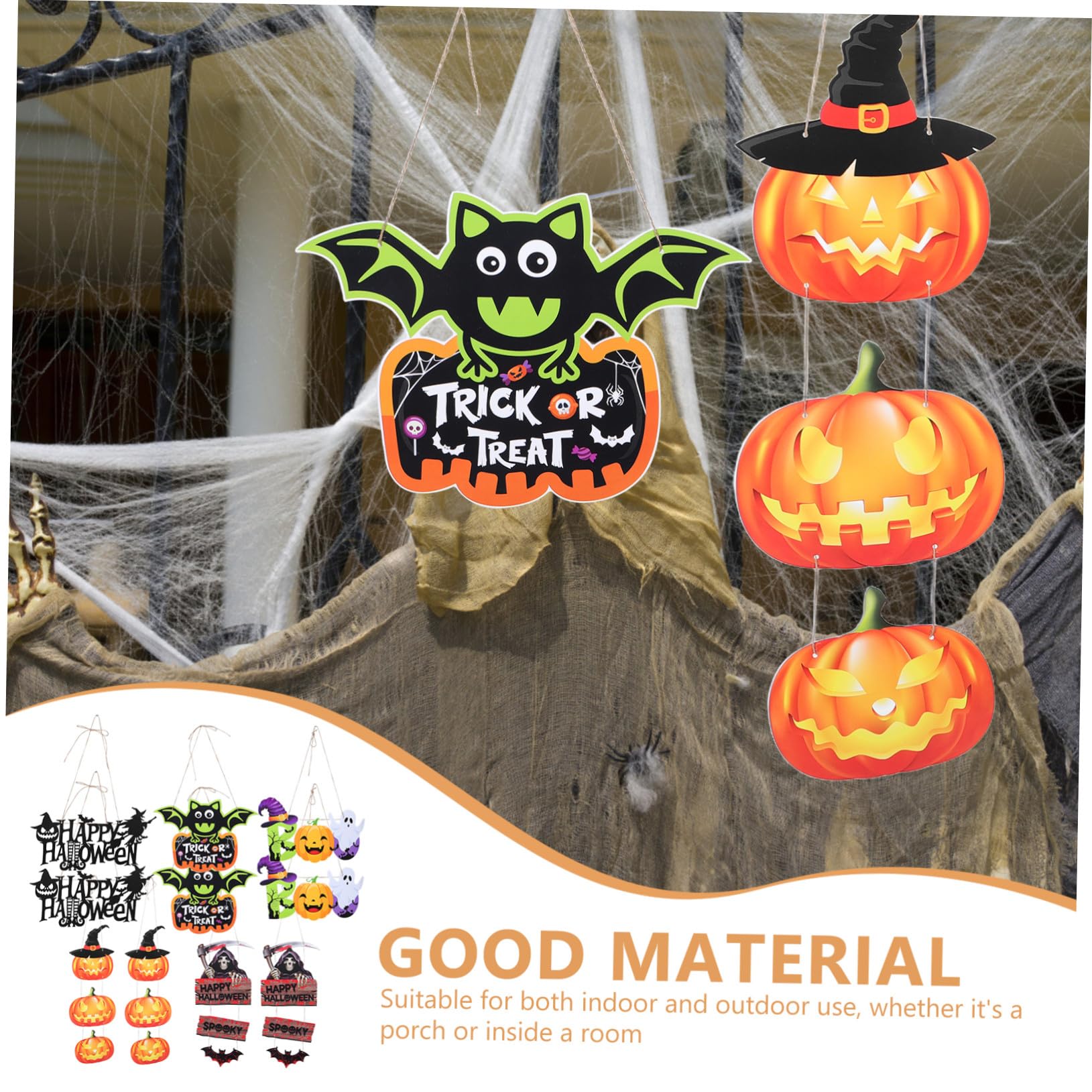 10 Pezzi Decorazioni di Halloween per Porte Interni Casa, Addobbi Riutilizzabili in Cartoncino Zucca Pipistrello Spirito, Facile Installazione per Festa Autunnale