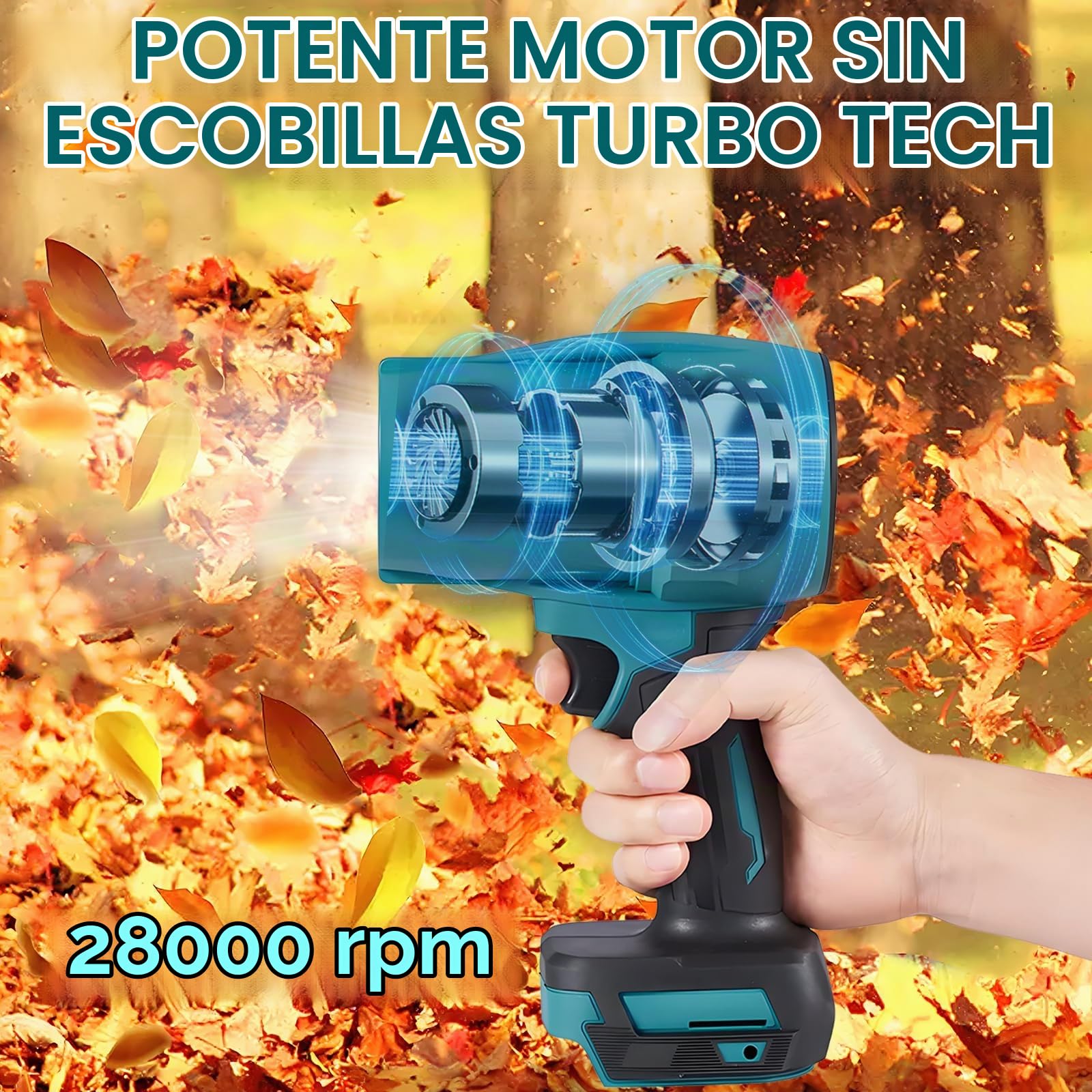 Soplador Turbo de 576 km/h, de Hojas sin escobillas de 28 000 RPM | batería con control de velocidad continuo para hojas y secador de coche