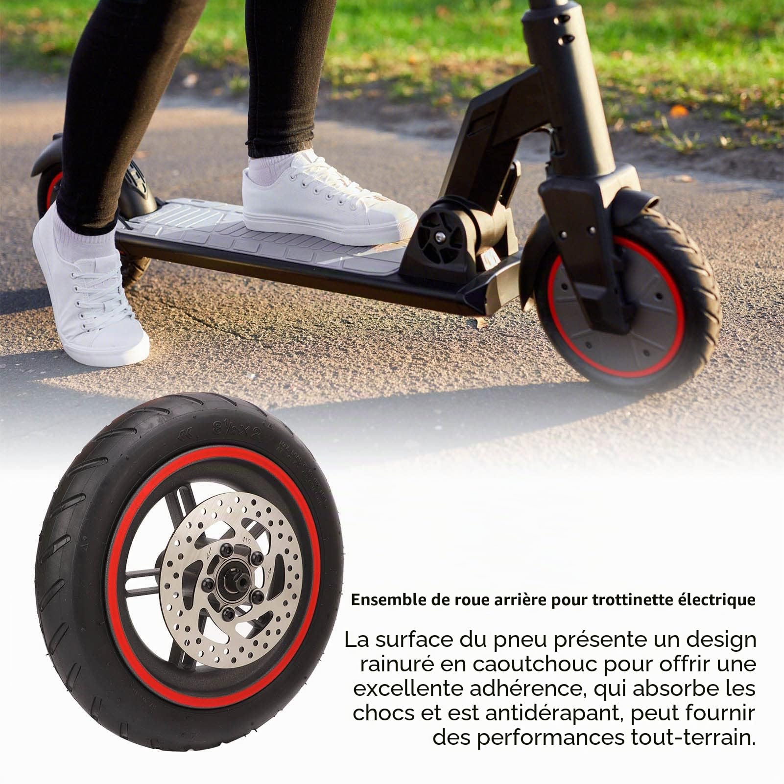 Ensemble de Roue Arrière de Scooter électrique, Pneu de Roue en Caoutchouc avec Frein à Disque de 110 Mm pour M365 1S