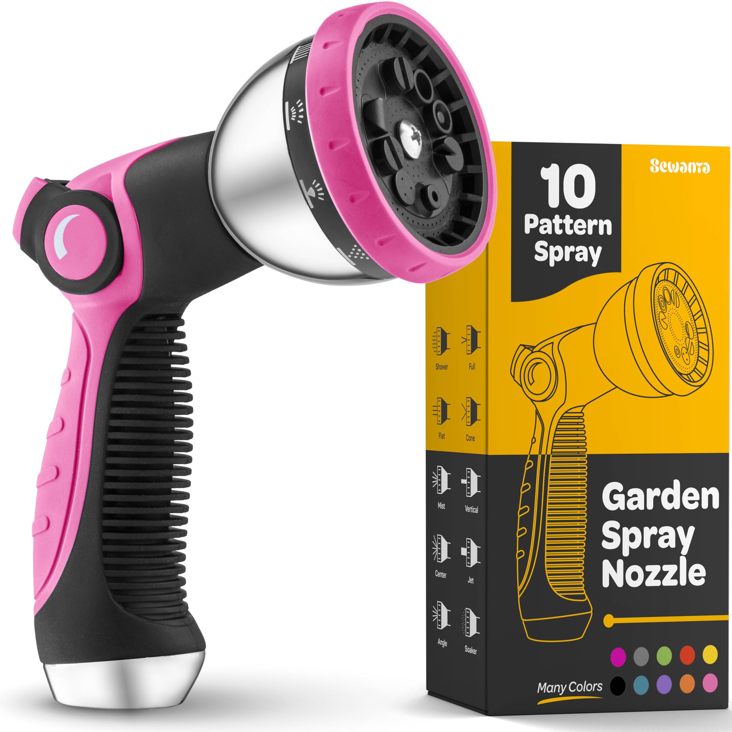 Hose Nozzle [Pink] Heavy Duty Hose Sprayer With 10 Adjustable Watering Patterns. Thumb Control Design, Comfortable Ergonomic Grip, Garden Hose Nozzle for Watering Plants & Lawns/Fun showers/Cleaning