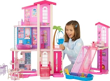 Barbie New 2026 DreamHouse Dollhouse with 2 Pools, 2 Slides, Elevator, with 9 Play Areas, Including 2 Houses, 65+ Pieces Including Furniture & Accessories