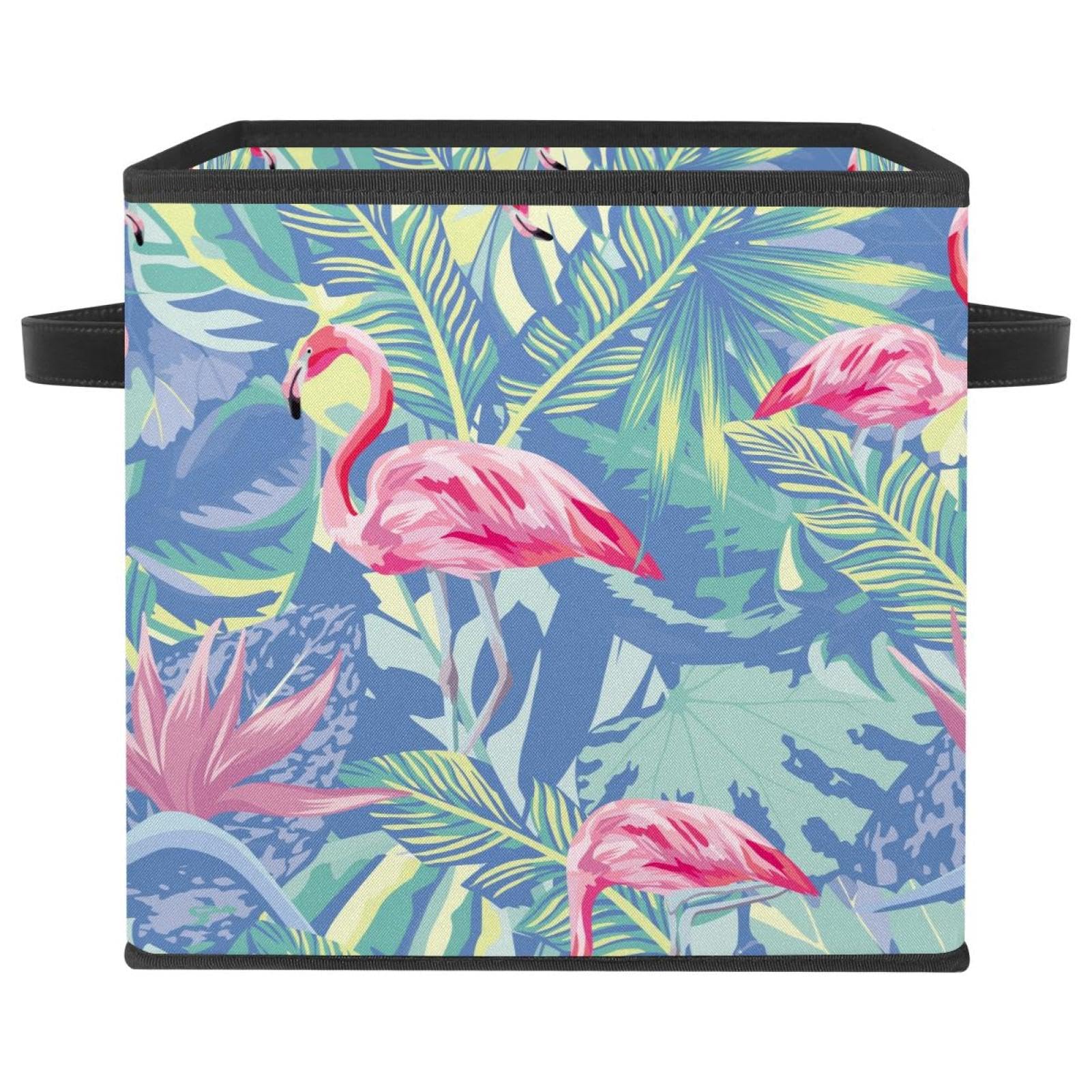 Boîte de rangement cube en tissu motif jungle avec poignées renforcées