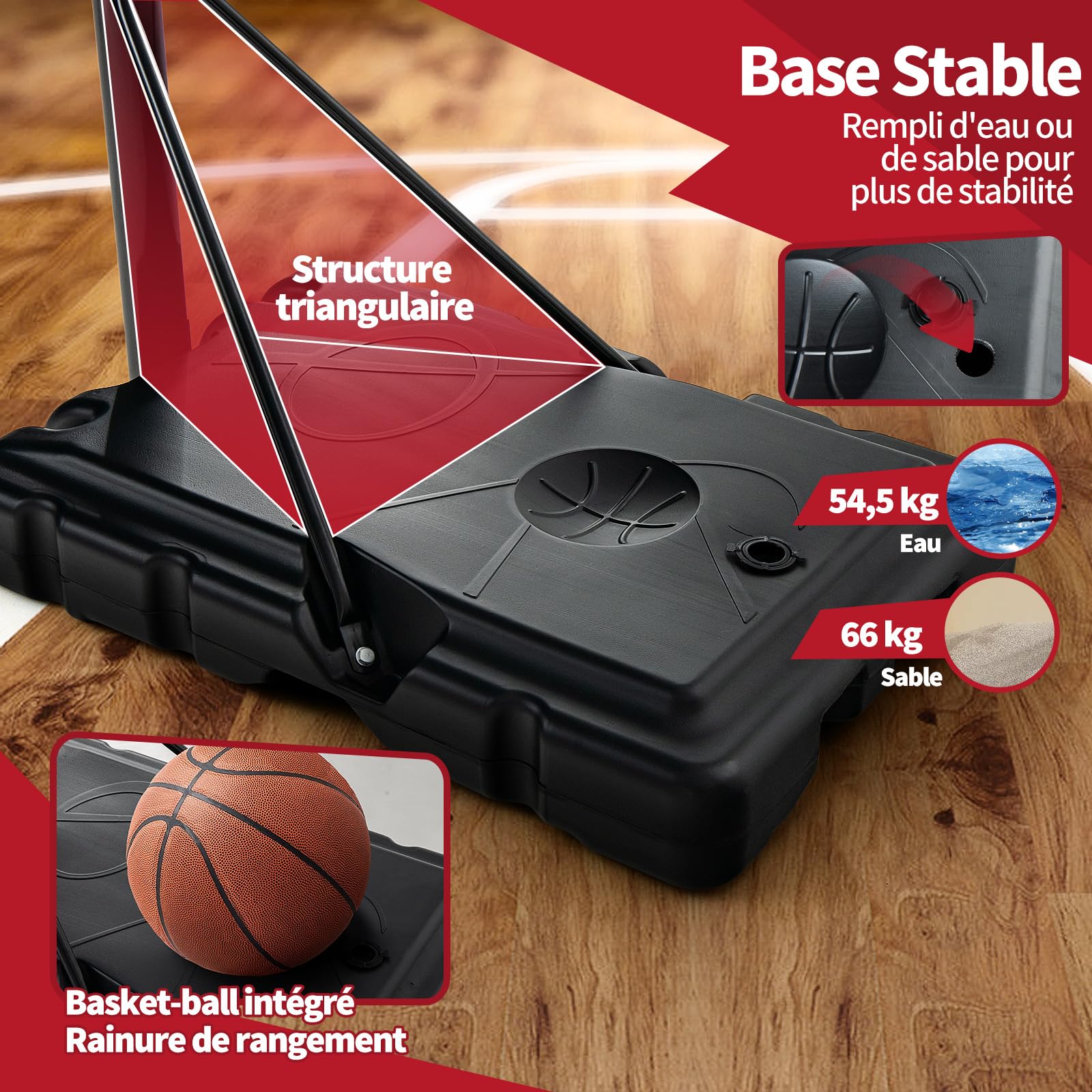COSTWAY Panier de Basket Extérieur avec Hauteur Réglable 130-305 cm, Support de Basket sur Pied avec Panneau en HDPE et Filet, Base Remplissable & 2 Roues pour Adultes & Jeunes