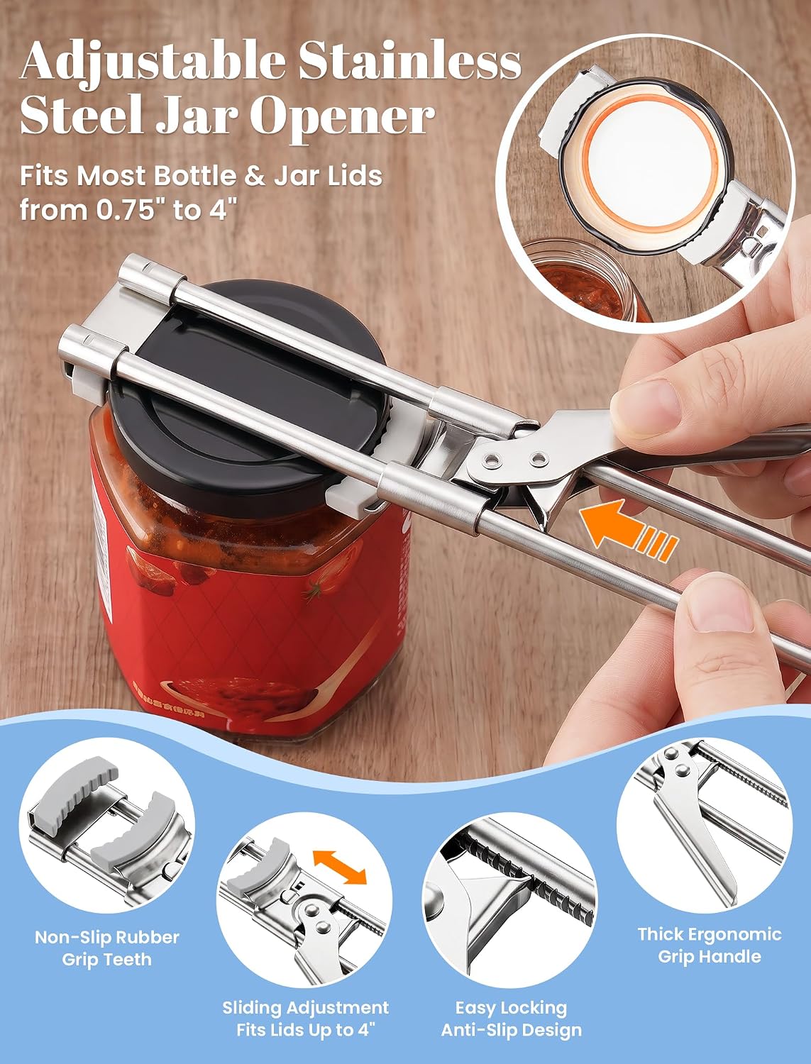 NiHome 3-in-1 Jar Opener Set, Stainless Bottle & Lid Opener, Black & White