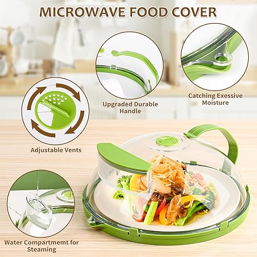 Miniatura 3 de (US) Cubierta de salpicaduras de microondas de 10 pulgadas con vaporizador de agua, mango y rejillas de ventilación cubierta de alimentos para