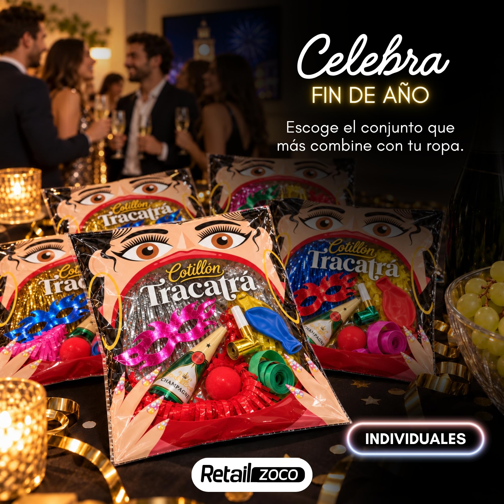 10 Bolsas Cotillón, Cotillón Nochevieja Fin de Año, contiene 8 piezas - imagen 3