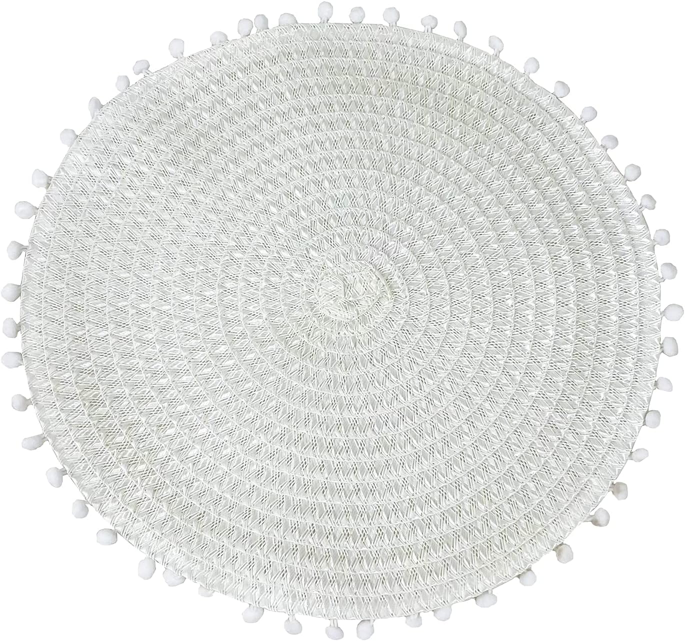 Fennco Styles Pom Pom Textured Placemats 15 Inches Round, Set of 4 – Pink Modern Traycloth Table Mats for Home, Dining Room Décor, Banquets, Indoor & Outdoor and Special Events