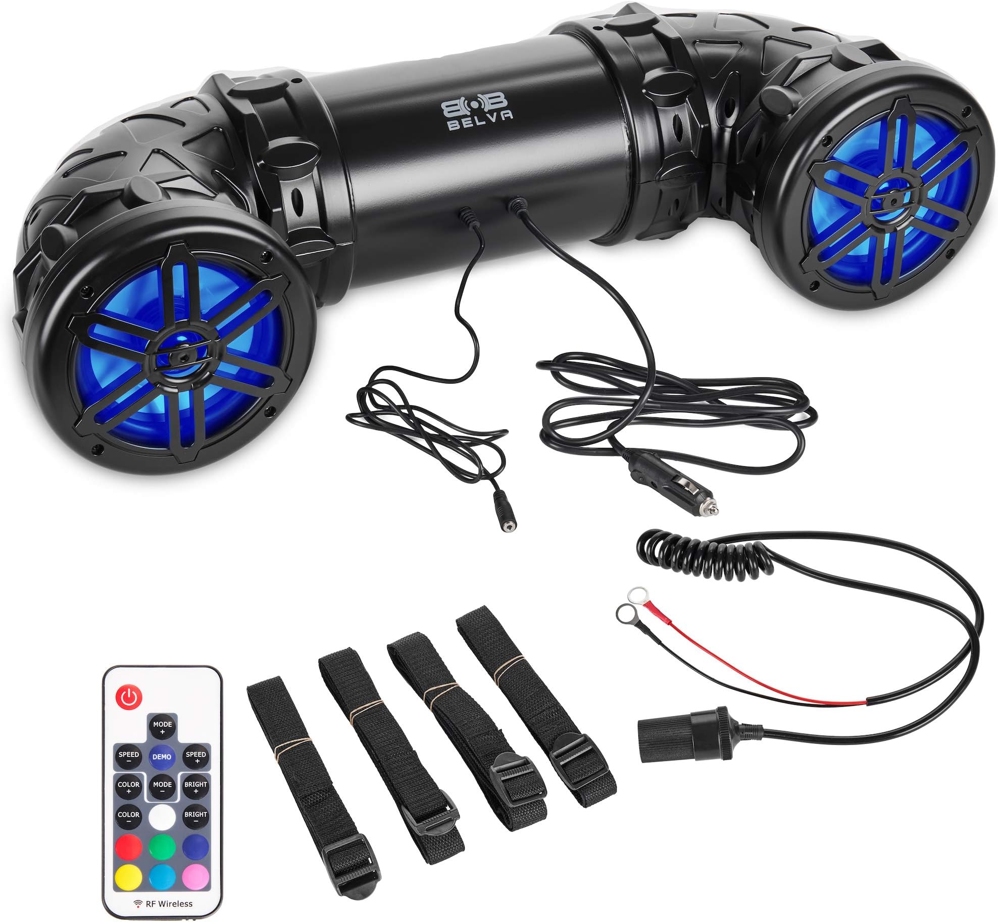 BELVA BPS6RGB UTV/ATV Weatherproof Sound System Dual 6.5” Speakers with 1” Tweeters, Built-in Amplifier, Bluetooth, Aux-in, Multi Color Illumination, Wireless Remote, Easy Installation