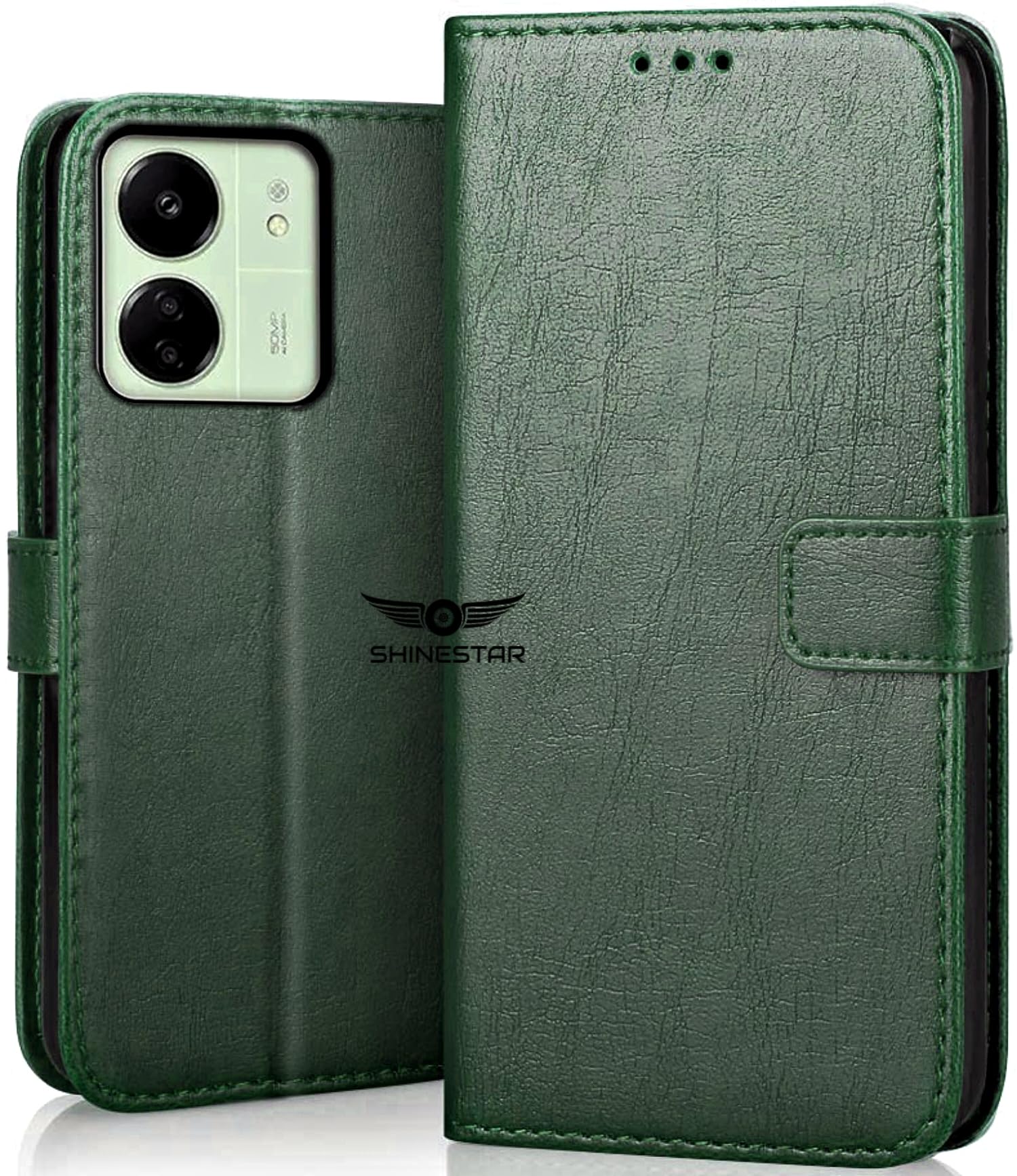 SHINESTAR Mi Redmi 13C 5G / Redmi 13C 4G / Poco C65 / Poco M6 5G Flip Back Cover | PU Leather Flip Cover Wallet Case with TPU Silicone Case Back Cover - Unique Green (B0CR93T38Z) Amazon Price History, Amazon Price Tracker