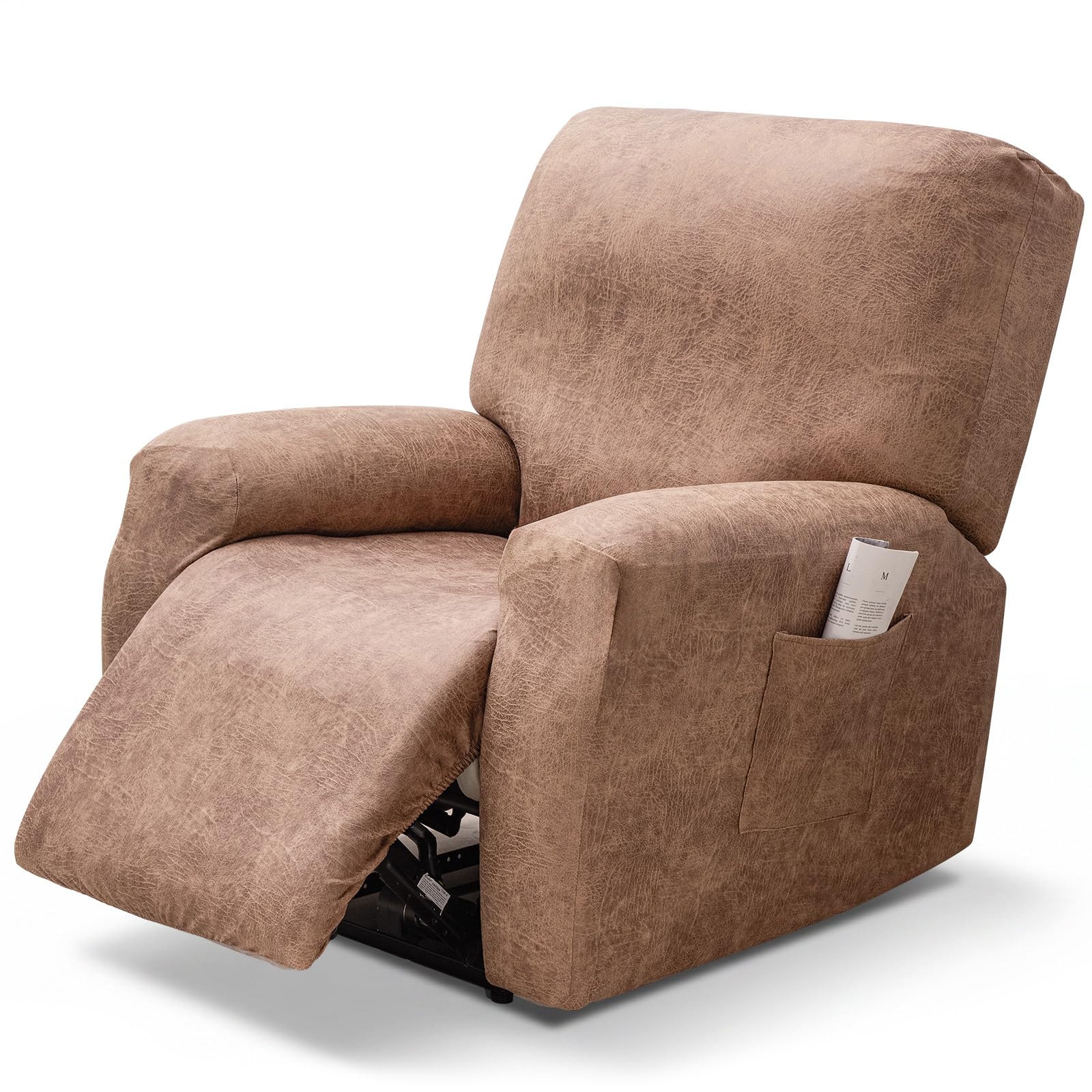 TOPCHANCES Copripoltrona Relax Reclinabile,4-Pezzo Fodera Per Poltrona Elasticizzato,Antigraffio Anti-Animali Per Poltrona Con Tasche Laterali,Estraibili E Lavabili Fodere Protettive,Beige,1 posto