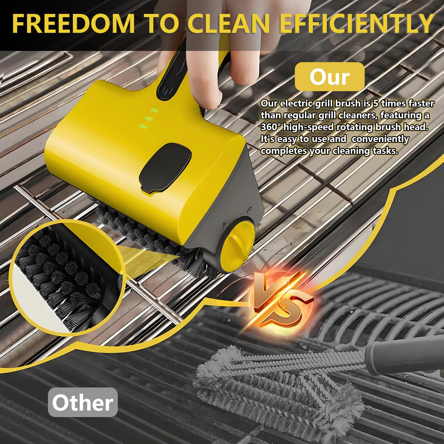 Spazzola Barbecue, Pulisci Griglia BBQ Elettrico, con 2 Testine Rotanti a 360°, 2 velocità Regolabili, Spruzzo d'Acqua One-Touch, Adatto per La Pulizia di Piastrelle, Fornelli