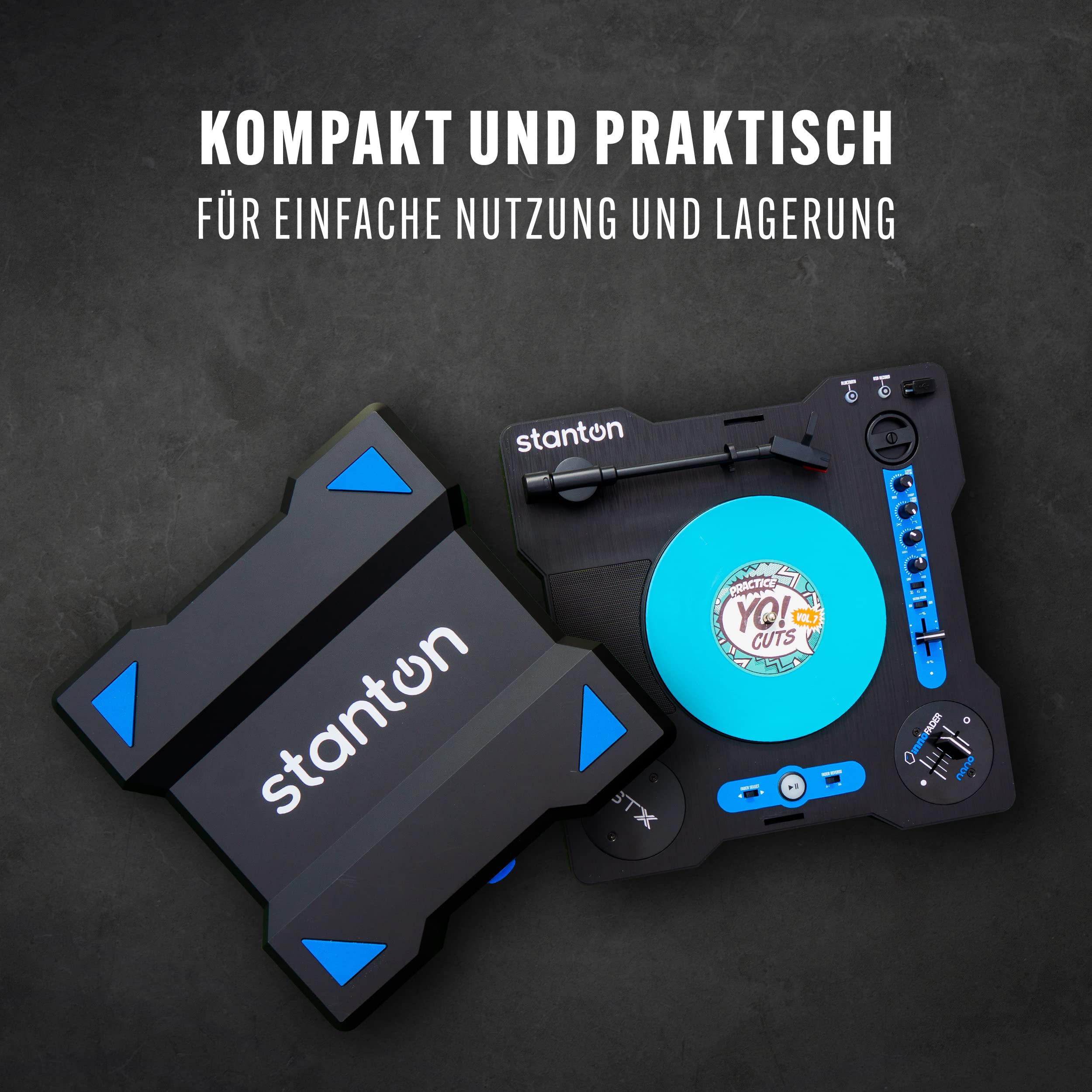 Stanton STX - Tragbarer Scratch DJ-Turntable mit Innofader Nano Crossfader, Bluetooth, Pitch Slider, USB Recording, Lautsprecher, 2 Akkubatterien