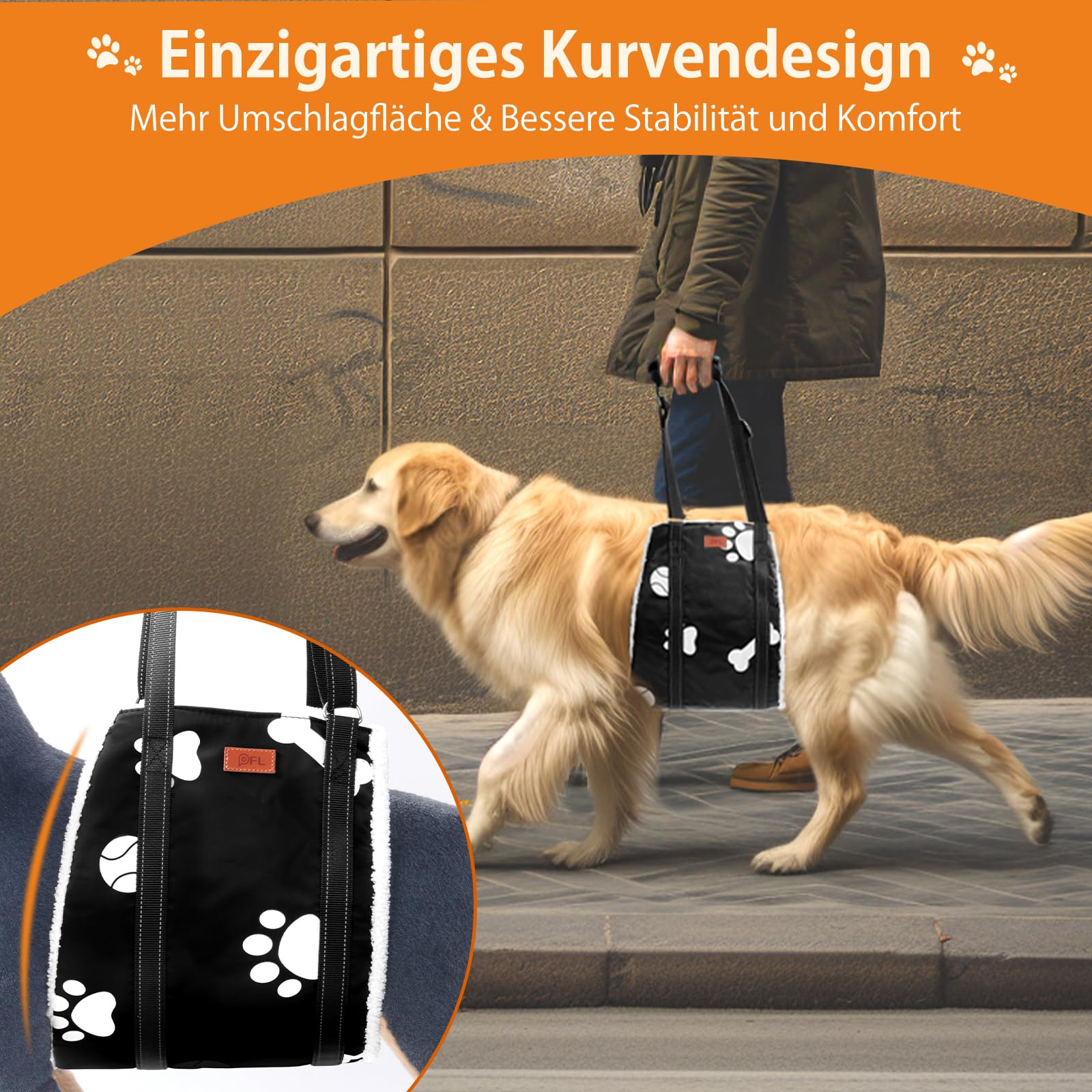 Weiche Hunde Tragehilfe - Verstellbare Gehhilfe für Hunde in verschiedenen Größen, Sicherheitsunterstützung für behinderte, verletzte oder ältere Hunde