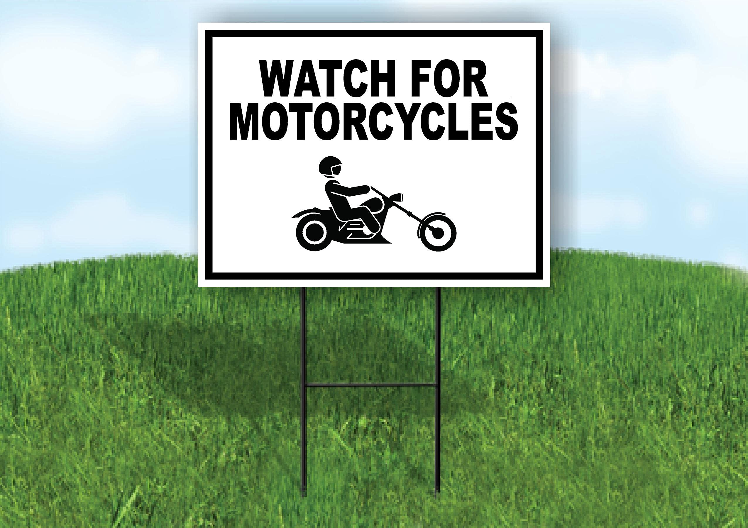 WATCH FOR MOTORCYCLES WITH BORDER - Double Sided Yard Sign ROAD SIGN with Stand