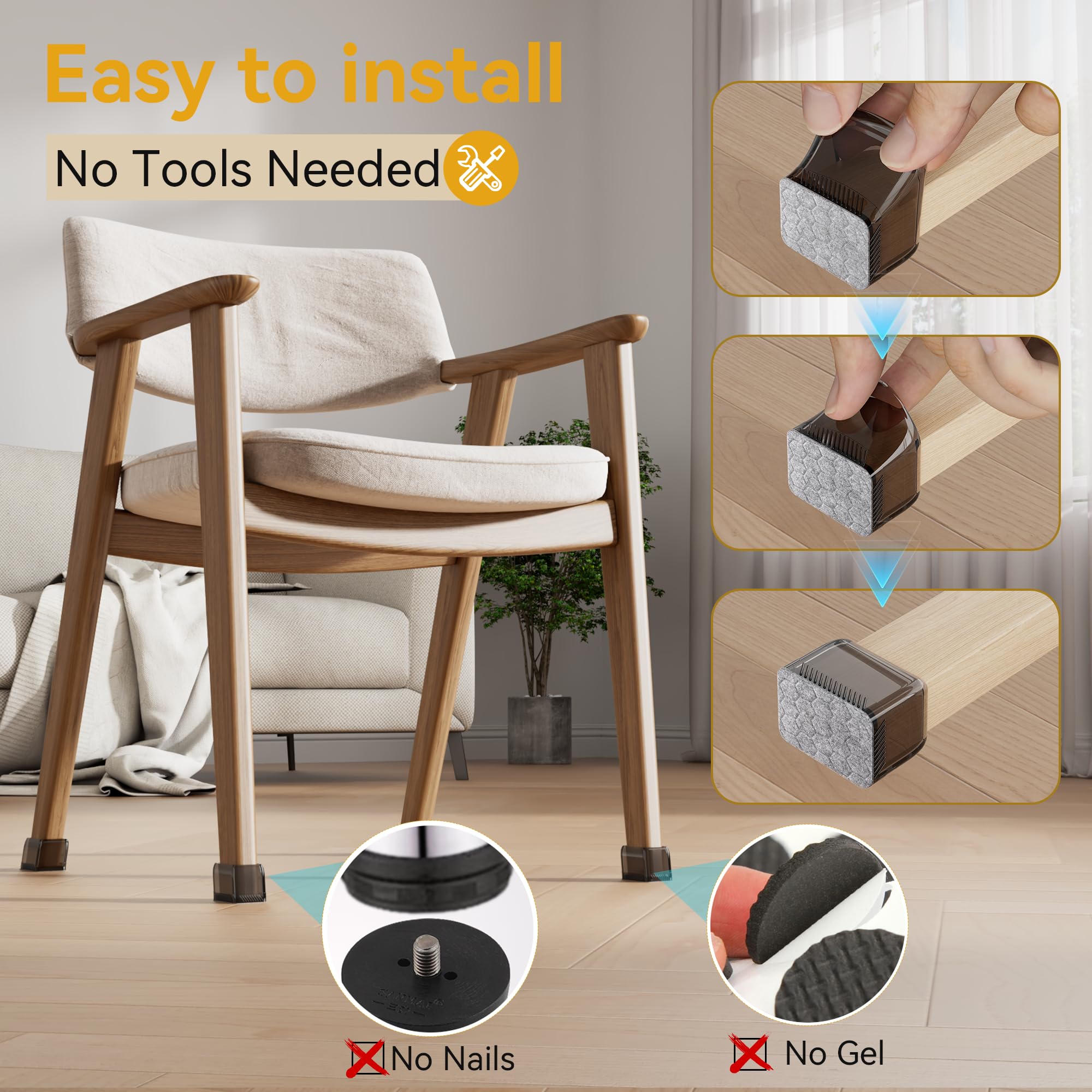24 protectores rectangulares para patas de silla, deslizadores de muebles, almohadillas de fieltro antideslizantes para suelos de madera dura, cubiertas de silicona para proteger los suelos, (ajuste