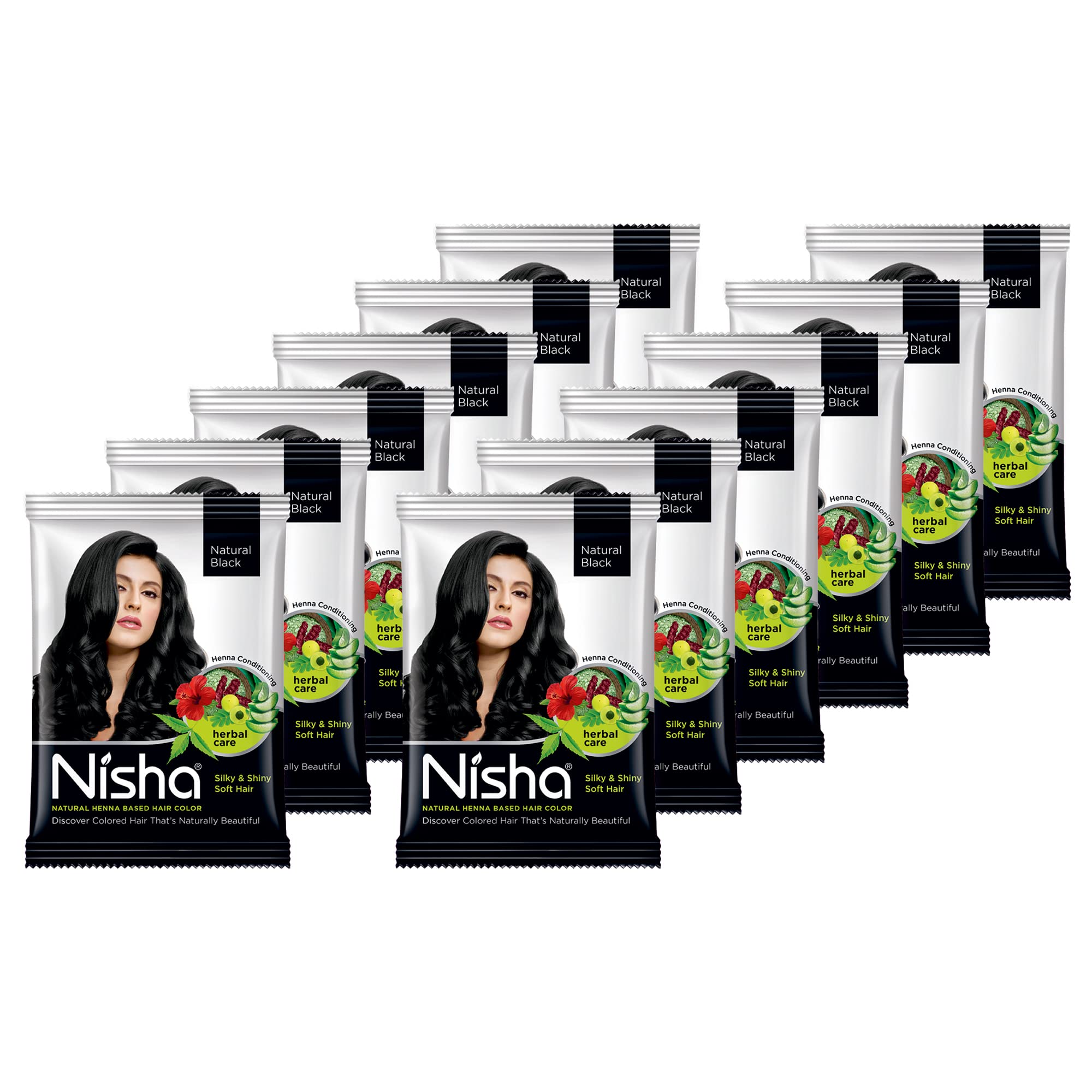 Nisha Natural Henna Powder For Hair Color, Natural Black Hair, Herbal Conditioning Hair Dye for Silky & Shiny Soft Hair Colour for Men & Women