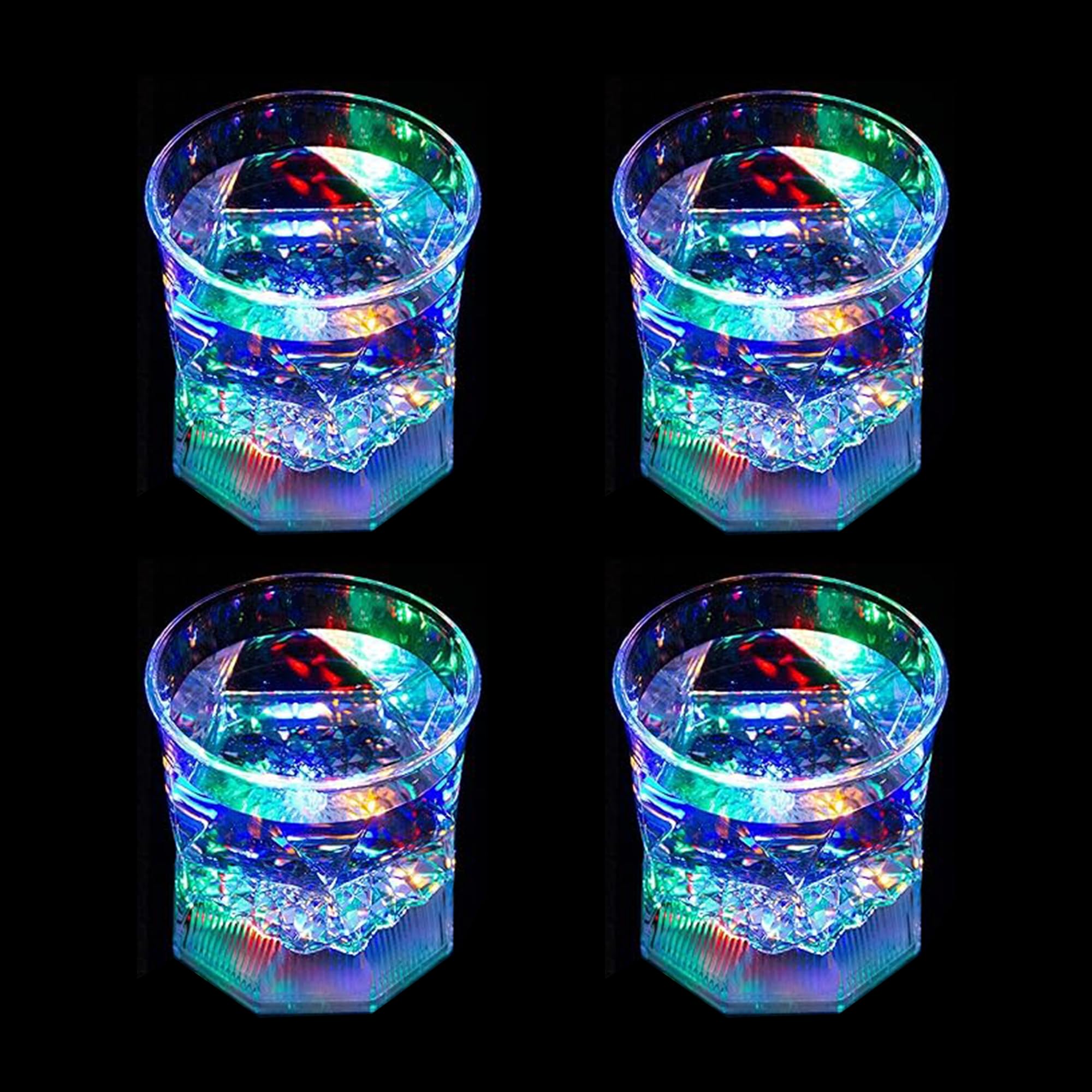 Light up Drinking Glasses,Old Fashioned Glass,Cocktail Glasses,with Liquid Activated Colorful LED flashing lights,for Whiskey, Cocktails, Wine, Beer, Beverages,Drinking Glasses Set of 4