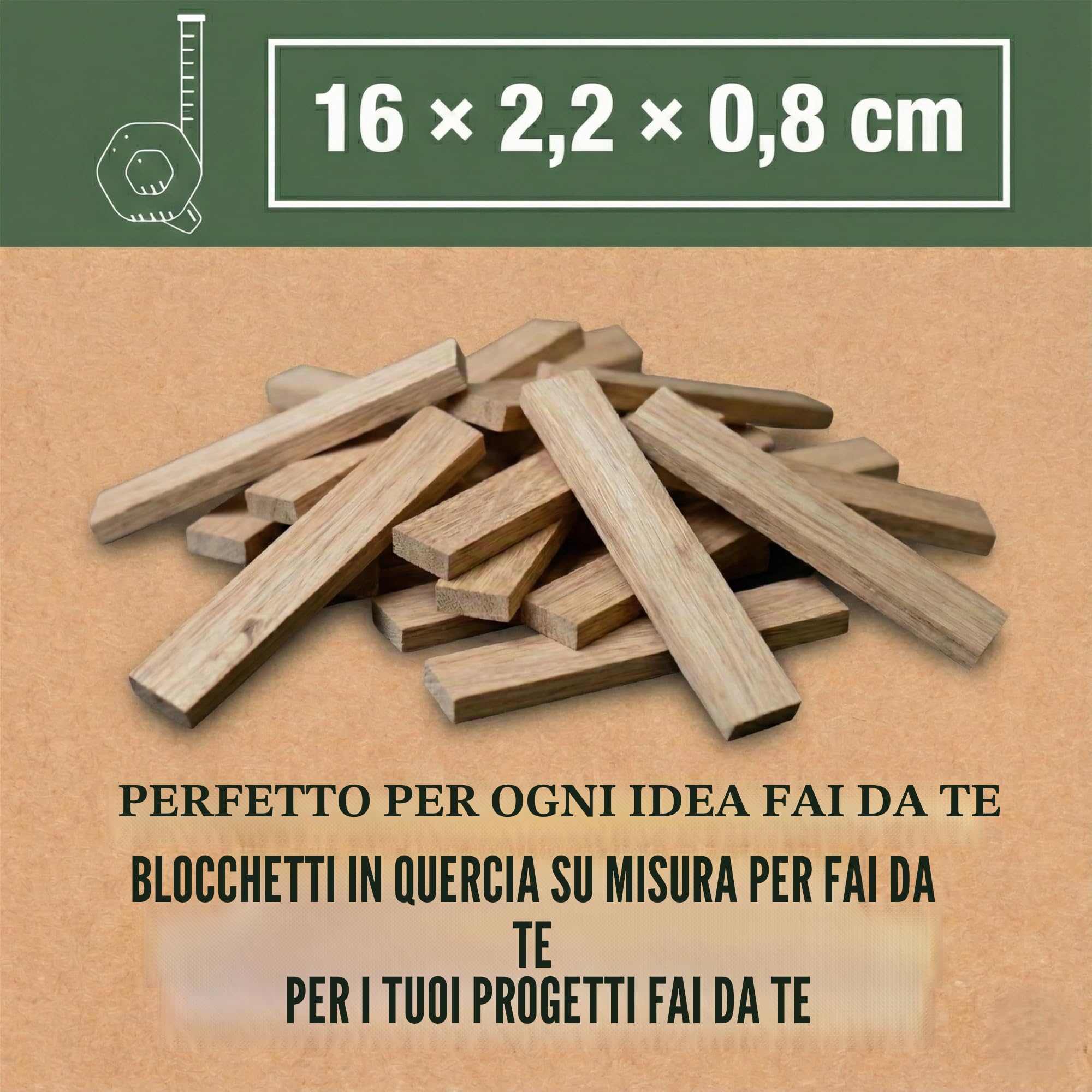 Blocchi di legno di quercia per lavori artigianali Confezione XL da 100 pezzi - bastoncini di legno per lavori artigianali Striscia di legno di quercia da 22 x 8 x 160 mm