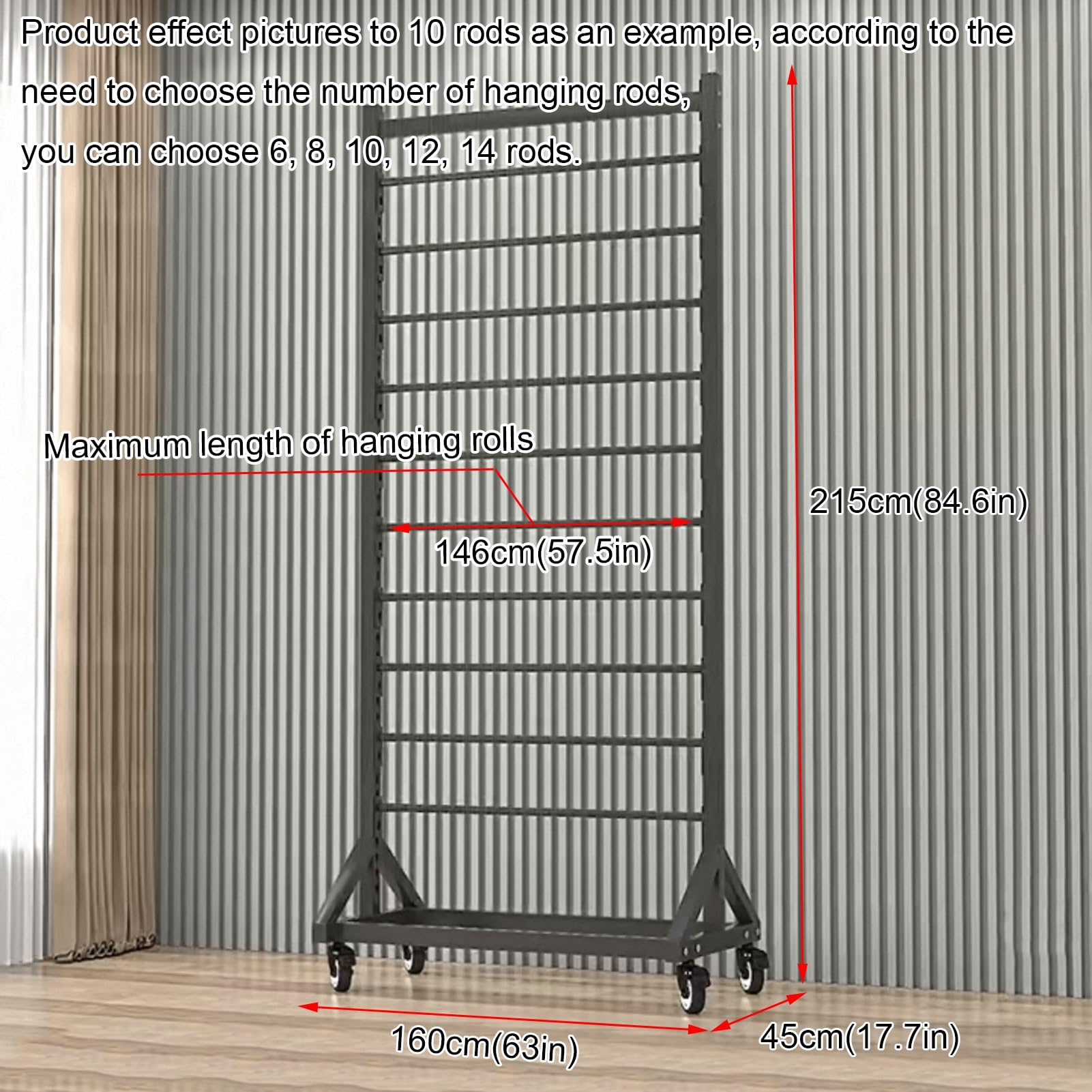 Mobilny organizer na tapetę, 8 prętów, do przechowywania tkanin winylowych i papieru transferowego, 146 cm, wiszący uchwyt na rolkę tekstylną do folii okiennej i materiałów rzemieślniczych