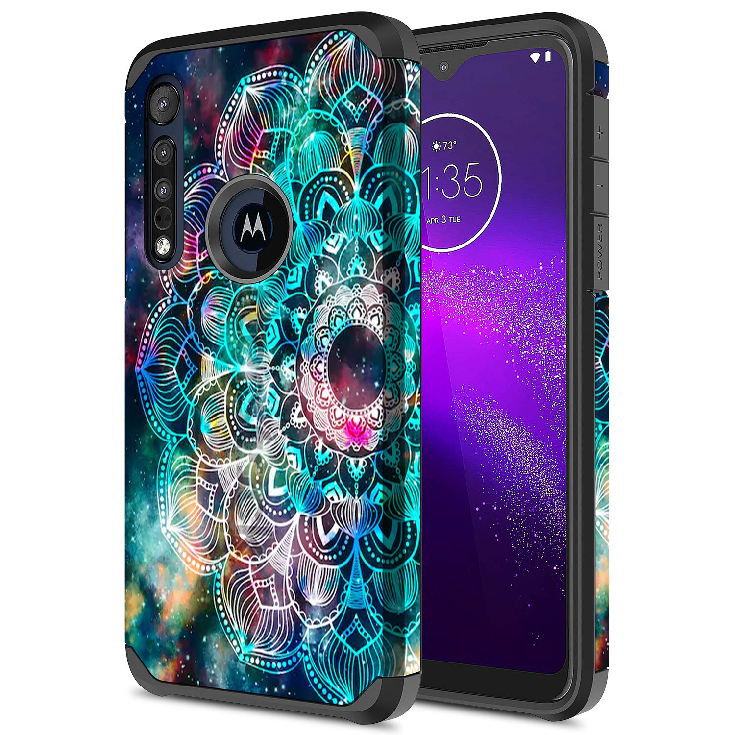Moto G8 Play Case, Motorola One Macro Case, Torryka Hybird Drop Protection Sleek Colorful Graphic Armor Case for Moto G8 Play (Galaxy Stardust Mandala)