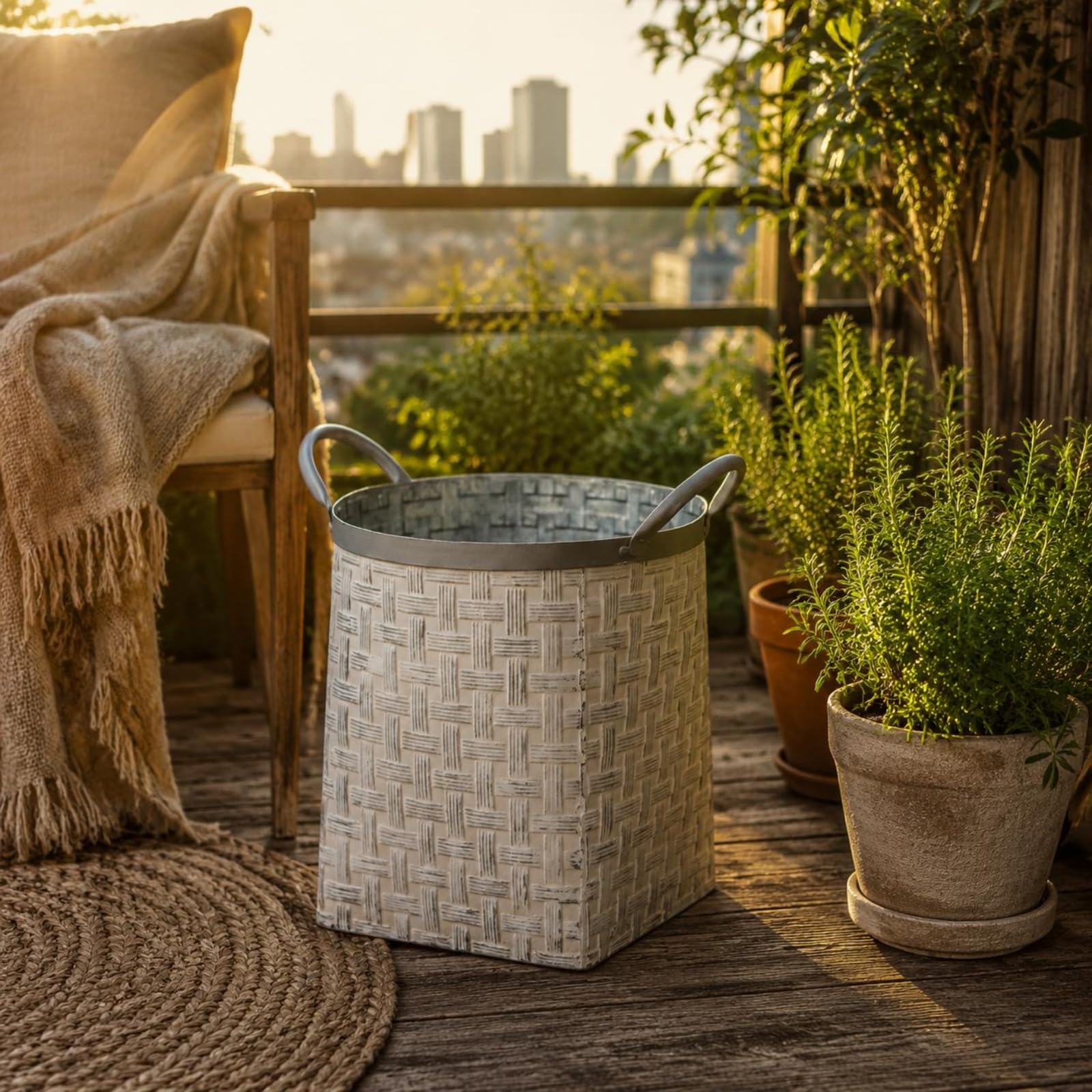 2 Stück Dekorative Pflanzgefäße Rustikale Metall Übertopf Blumentopf Pflanzkübel aus Eisen Zeitlose Optik Handgefertigter Eindruck für Pflanzendeko für Wohnräume Balkon Terrasse Garten