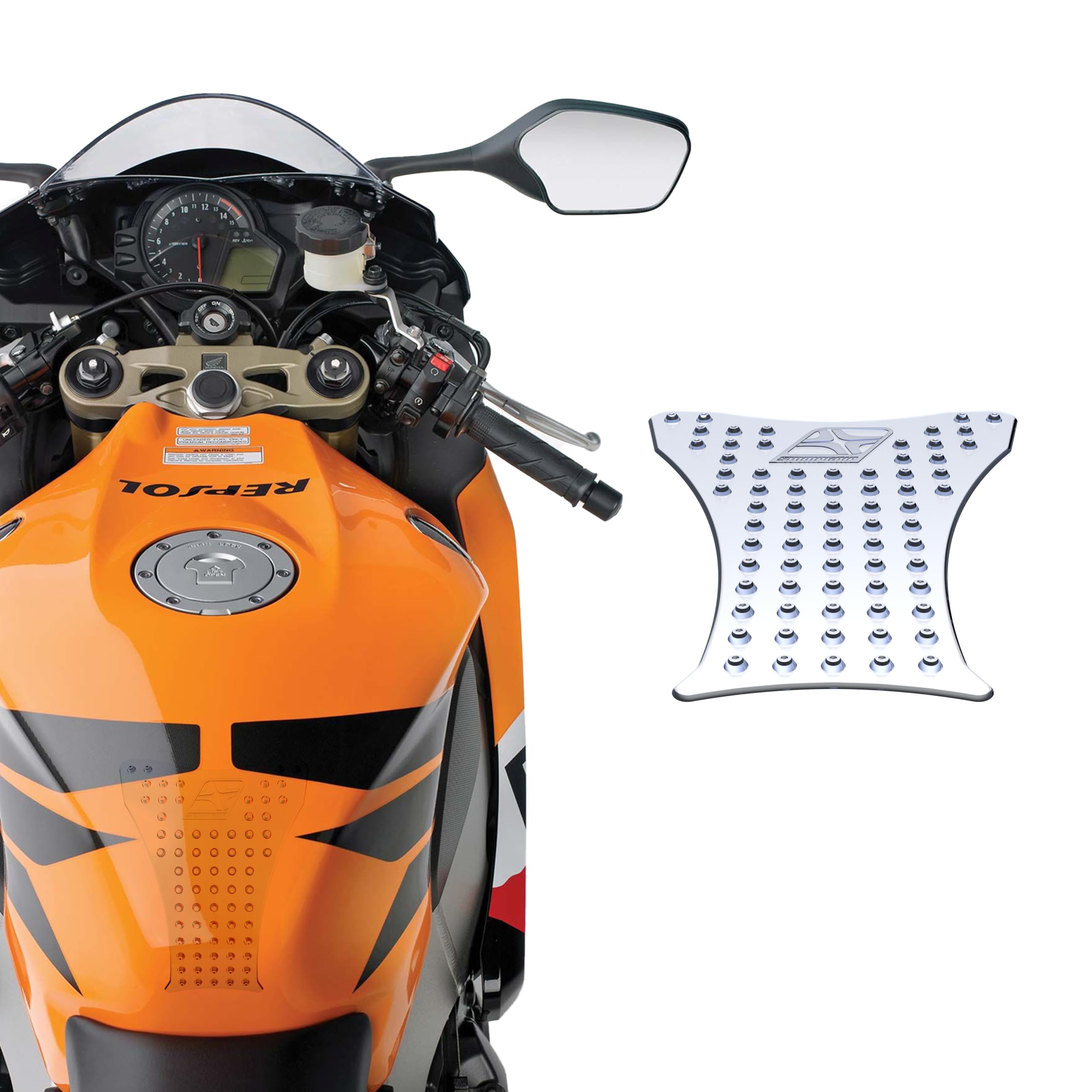 StompgripPremium Motorcycle Tank Protector | Volcano | Stock Collection | 3D Design | Universal Fit | Clear