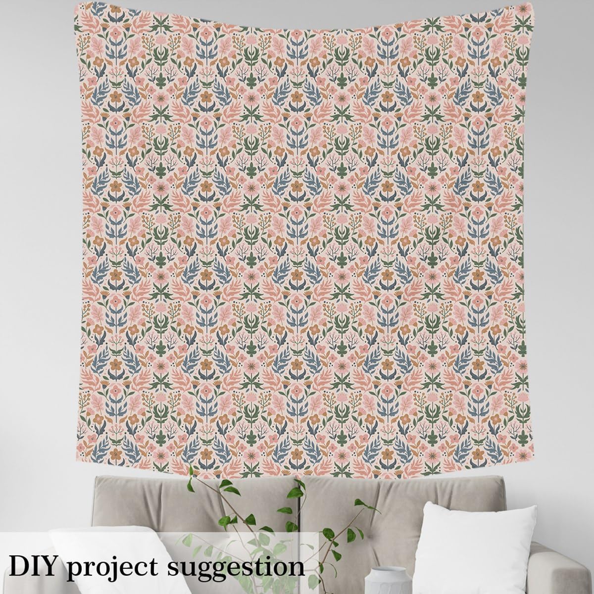 The Yard Tissu rétro à motif de fleurs roses bleues et vertes pour les amateurs de couture, tissu de style rustique pour décoration de chambre et bricolage d'ameublement, 4,6 m