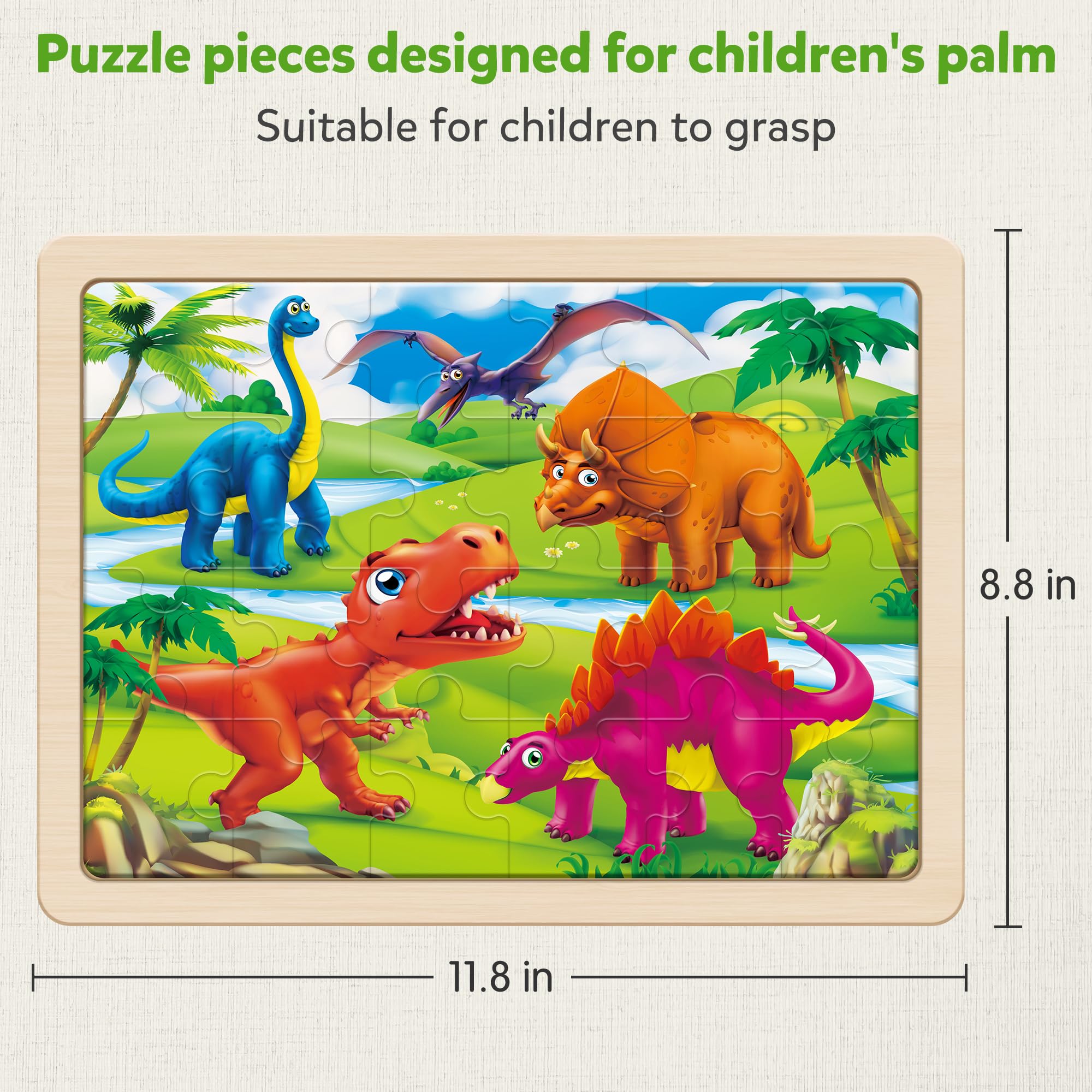 SYNARRY Große Dinosaurier-Holzpuzzle für Kinder, 4 in 1, Geschenkbox, 3-5 Jahre alte Kinder, Dinosaurier-Spielzeug, Geschenke für Kinder von 3-5 Jahren