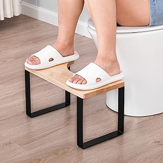 Fanwer Wooden Bathroom Poop Stool, Portable with Metal Potty Stool Anti-Slip, Adults and Elders