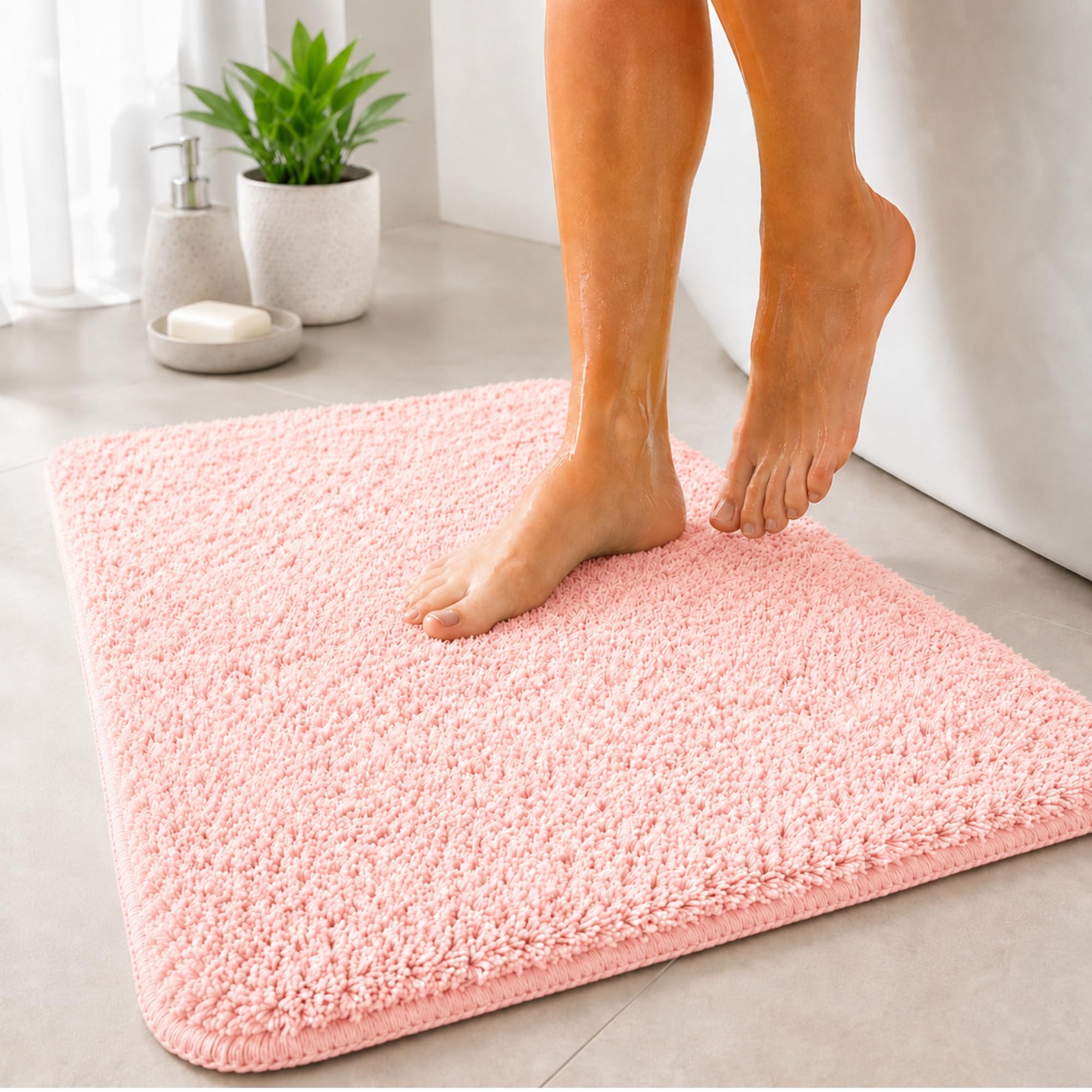 Alfombra de baño Sky | Alfombra de baño | Suave y densa | Antideslizante y de Secado rápido | Adecuado para calefacción por Suelo Radiante | Rectangular y Redondo (80 x 150 cm, Rosa)