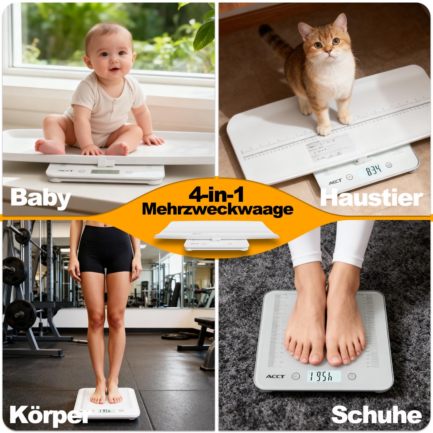 Bilancia multifunzione per bambini e animali domestici, bilancia digitale per neonati, cuccioli e gatti, accurata fino a 179,6 kg, misurazione dell'altezza di 63 cm, schermo LED, 3 unità con funzione