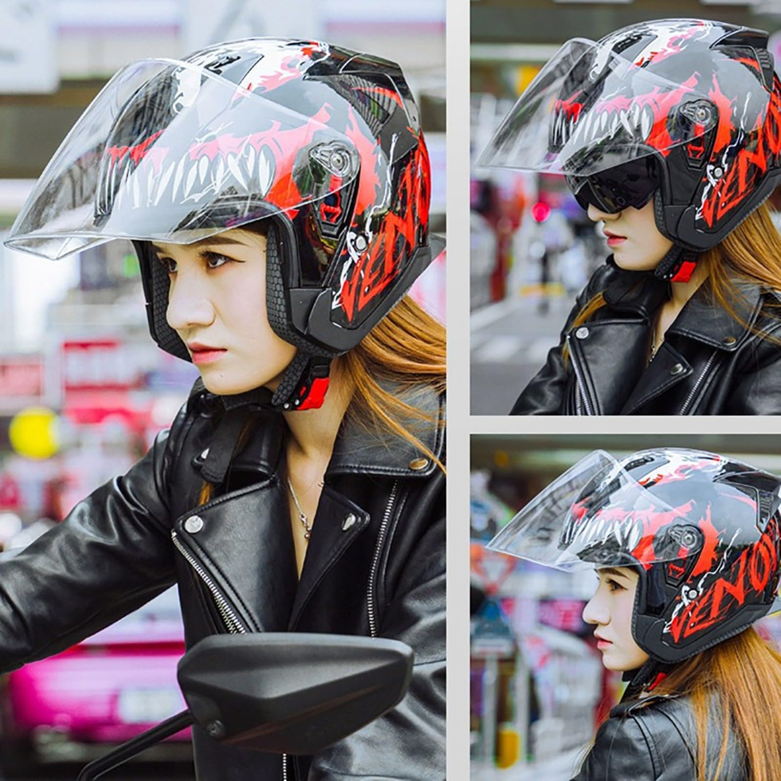 Otwarty kask motocyklowy z podwójnym wizjerem, kask na skuter, motorower, do jazdy po mieście, uniseks