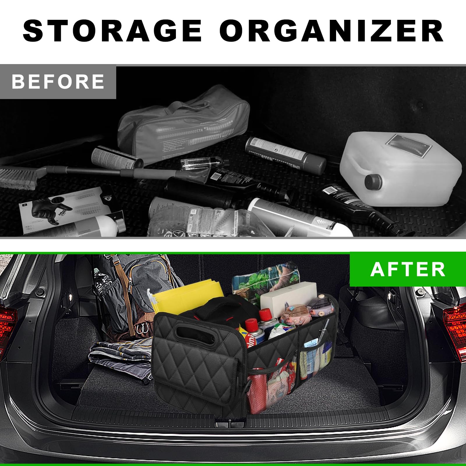 Kofferraum-Organizer, faltbare Auto-Aufbewahrungsbox mit mehreren Taschen, wasserdichter Oxford-Cargo-Organizer mit verstärkten Griffen, universelles Autozubehör für Männer und Frauen (weiß)