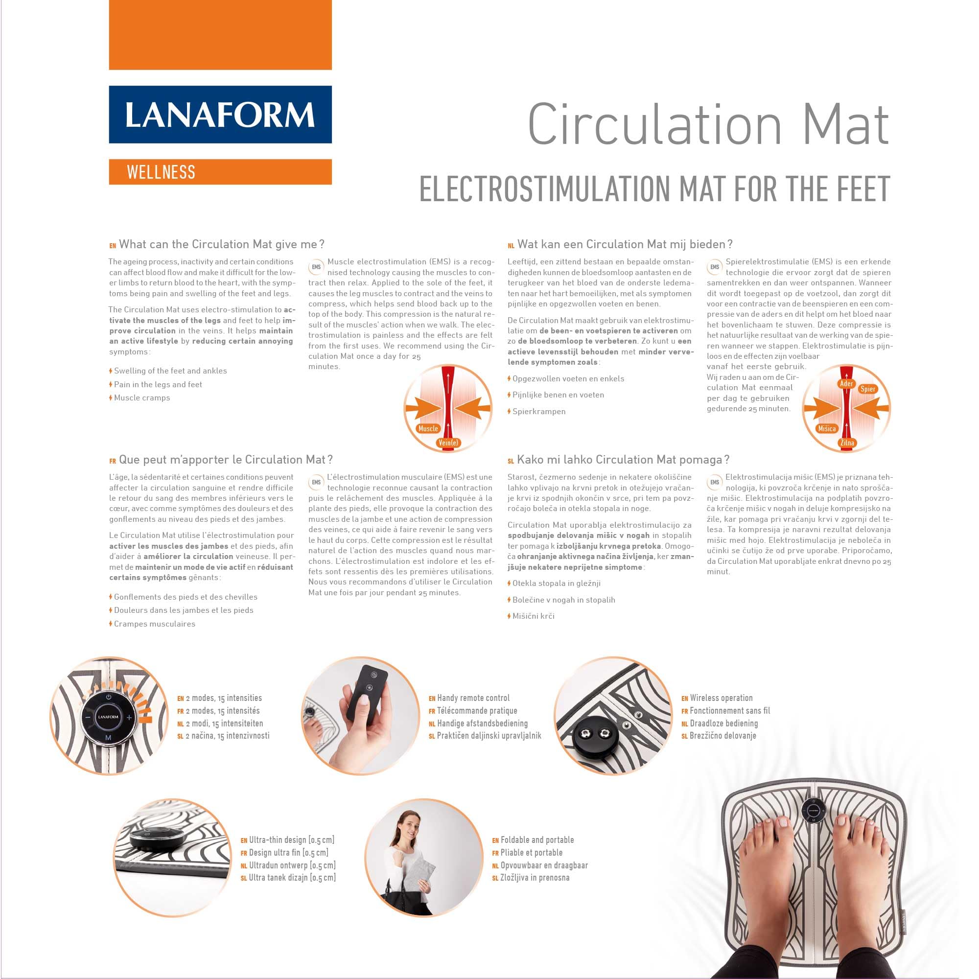 Lanaform - Circulation Mat - Tapis Electrostimulation - EMS Massage des Pieds - EMS Foot Massager - Massage Pieds - Appareil De Massage Portable