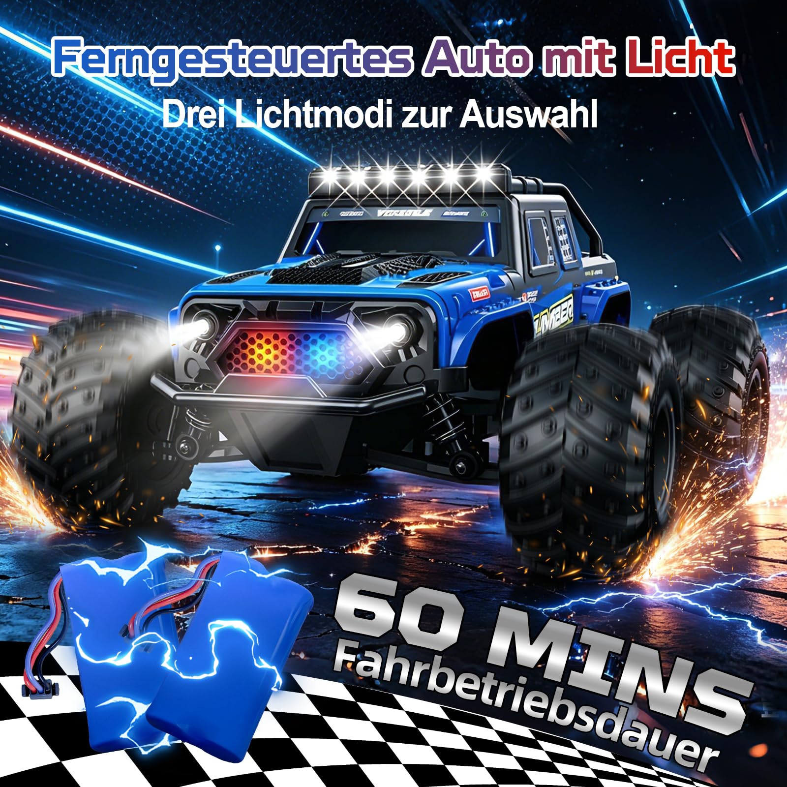 32 km/h, zdalnie sterowany samochód, monstertruck, z podwójną obudową i światłem, 1/18 RC Auto Offroad ze sterowaniem za pomocą aplikacji, 2 akumulatory 60 min, czas odtwarzania 2,4 GHz, zdalnie