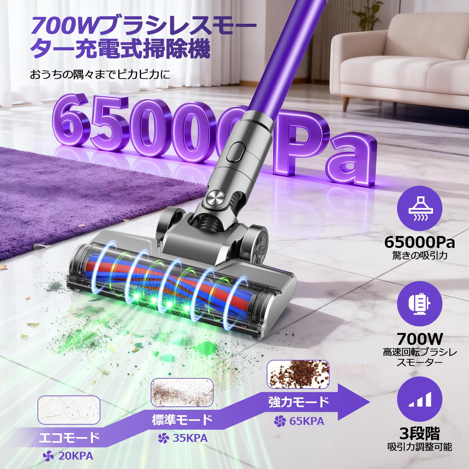 コードレス掃除機 サイクロン式 65000Pa LEDライト付き 楽天市場】掃除機【期間限定☆10%OFFクーポン配布中】掃除機