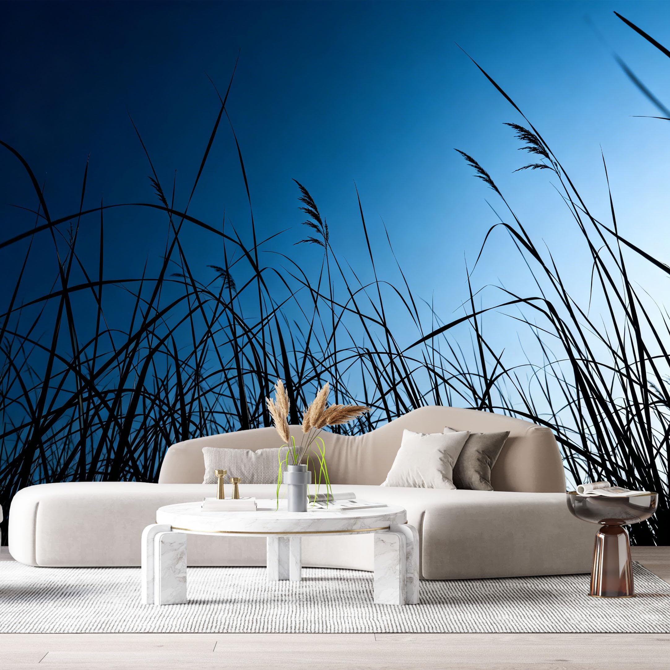 Custom Size Wall Murals Sunset Sky Landscape Silhouette Reeds Minimalist Nature Scene SelfAdhesive Wall Fabric Removable Large Wallpaper for Photo Living Room