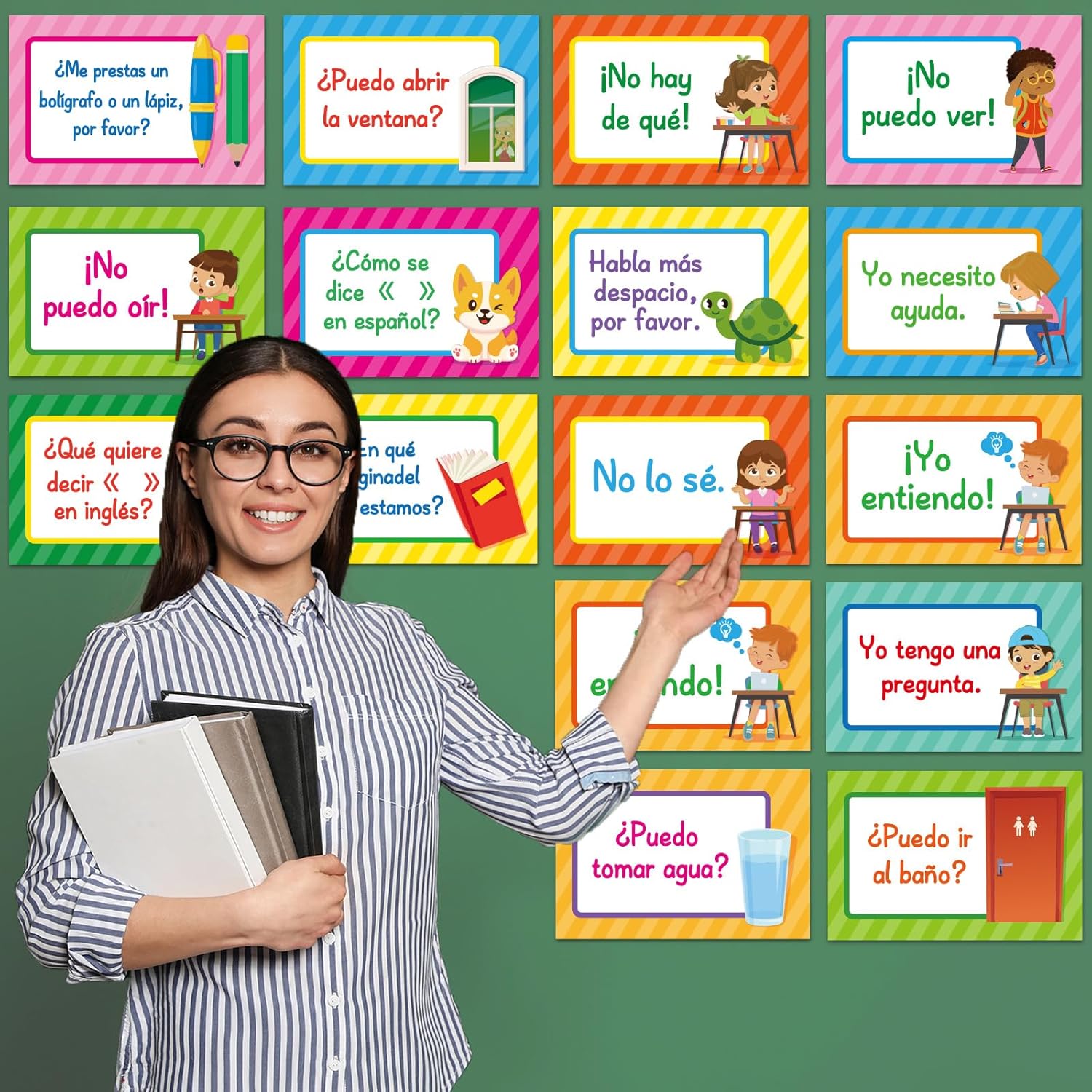 16 Pieces Spanish Poster Set Spanish Phrases Classroom Decorations Spanish Theme Learning Poster Study Materials for Teachers Primary and Preschool School Classroom Language Study Classroom Decor 6