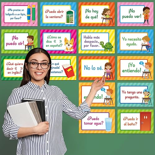 Miniatura 5 de Juego de 16 pósteres en español con frases en español, decoraciones para el aula, póster de aprendizaje con temática española, materiales de estudio