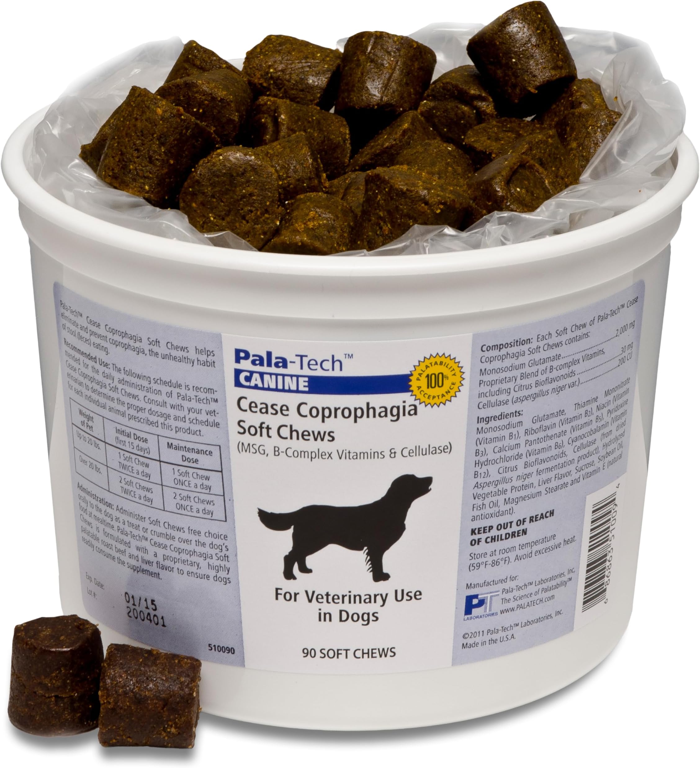 Pala-Tech Coprophagia Deterrent for dogs - Dog Eating Poop Deterrent - Stops Stool Consumption - Supports Healthy Digestion - 90 No Poo Chews With Beef Liver Flavor - Made in USA