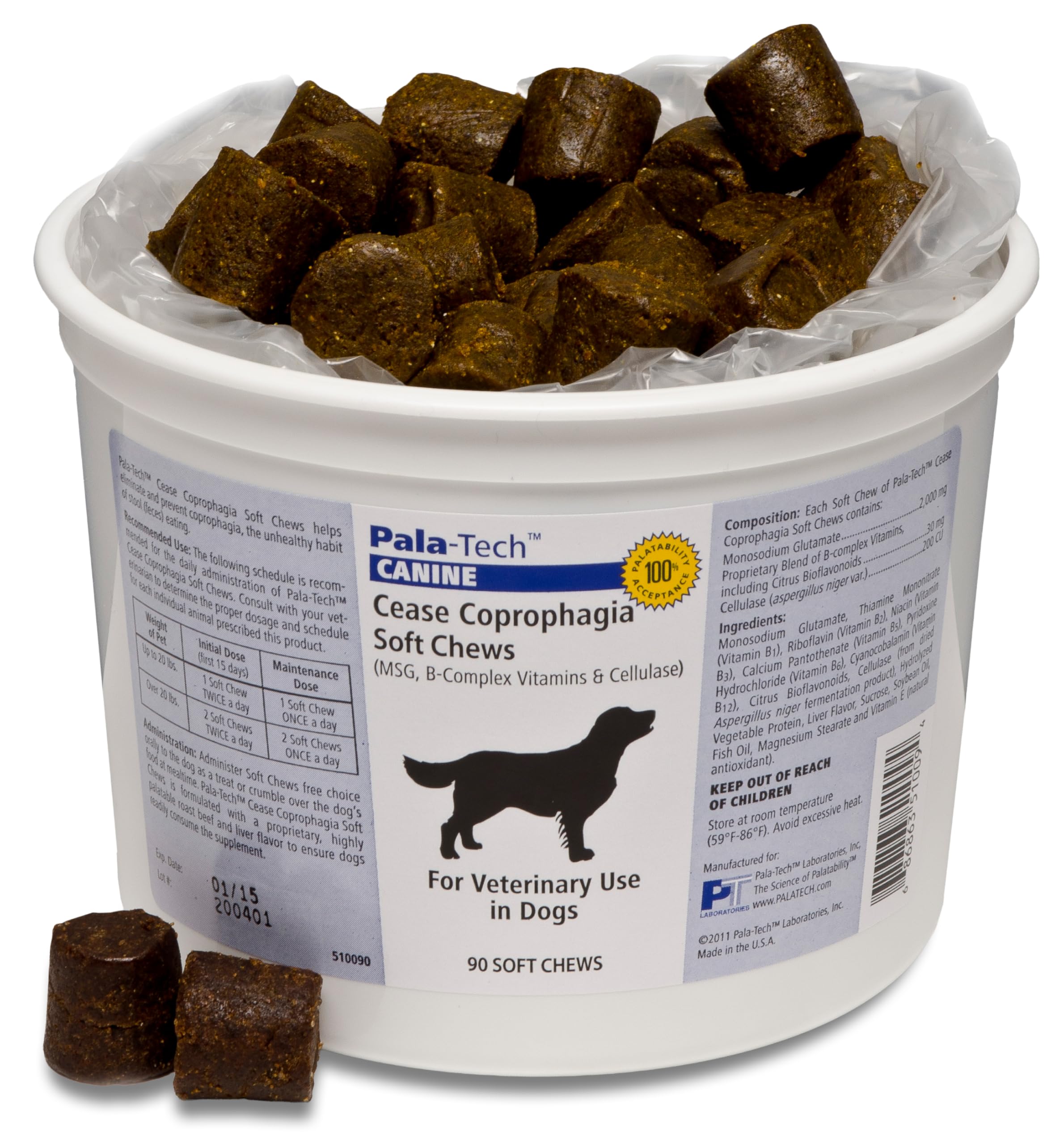 Pala-Tech Coprophagia Deterrent for Dogs - Dog Eating Poop Deterrent - Stops Stool Consumption - Supports Healthy Digestion - 90 No Poo Chews with Beef Liver Flavor - Made in USA