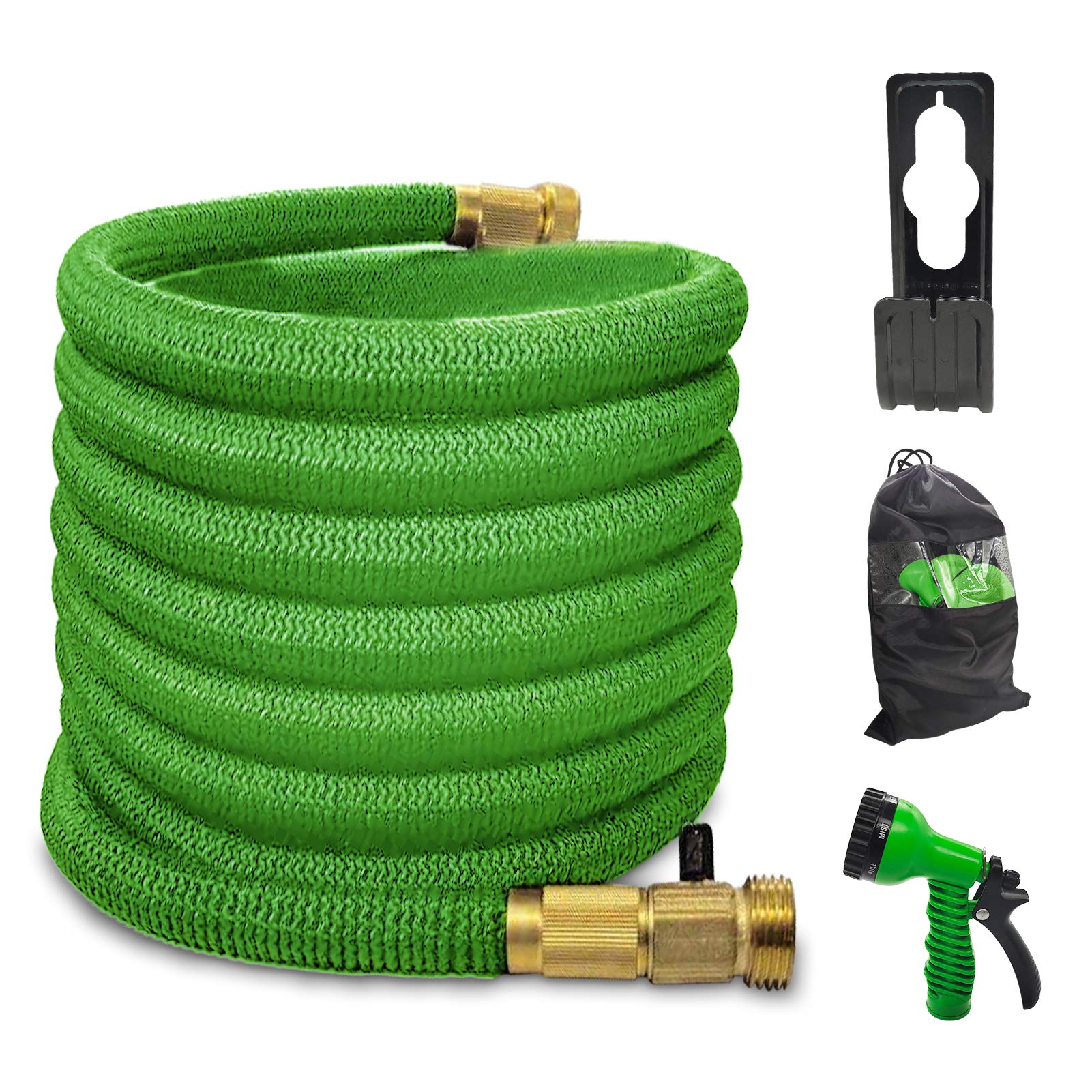 Yereen Expandable Garden Hose 100FT, Latex Flexible Collapsible Retractable Hose with 3/4" Brass Fittings and Function Nozzle, Extra Strength Durable for Garden Watering/Car Washing/Pets Cleaning