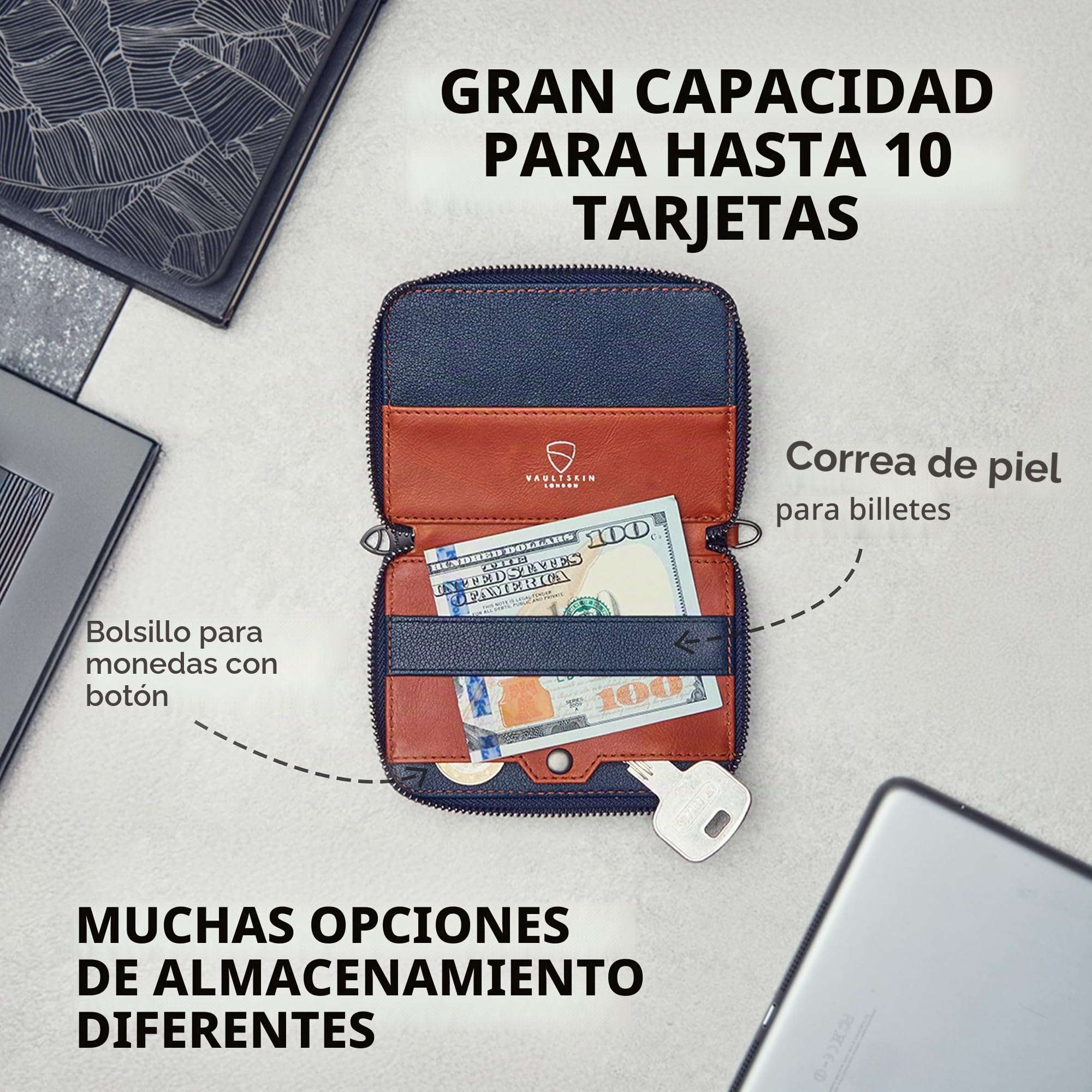 Vaultskin Notting Hill Cartera de Piel con Cremallera y RFID