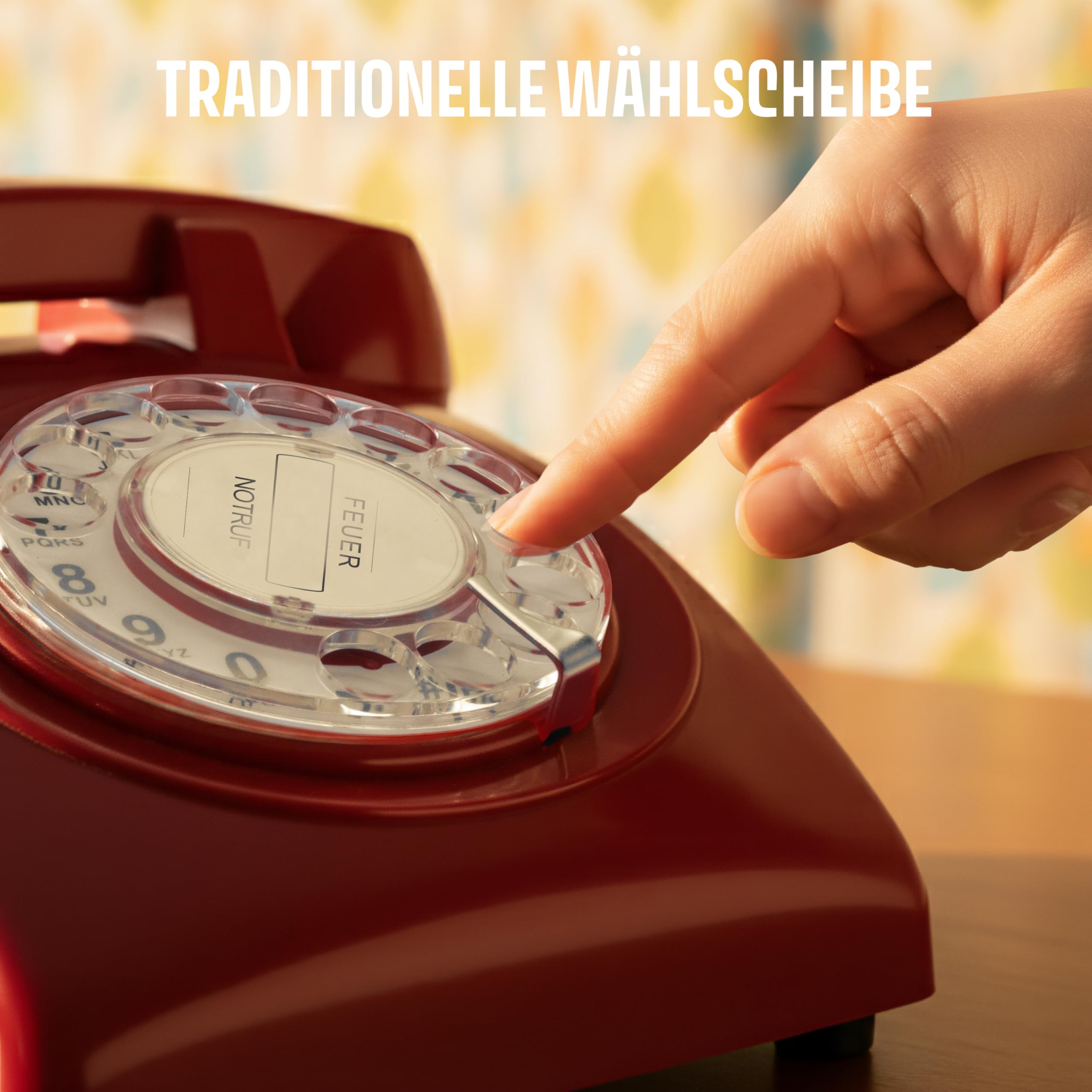 Opis Technology 60s Cable Retro Telefon mit Wählscheibe – Klassisches Festnetztelefon, mechanische Metallklingel & Vintage Design, kompatibel mit modernen Routern (FritzBox etc.) – Rot